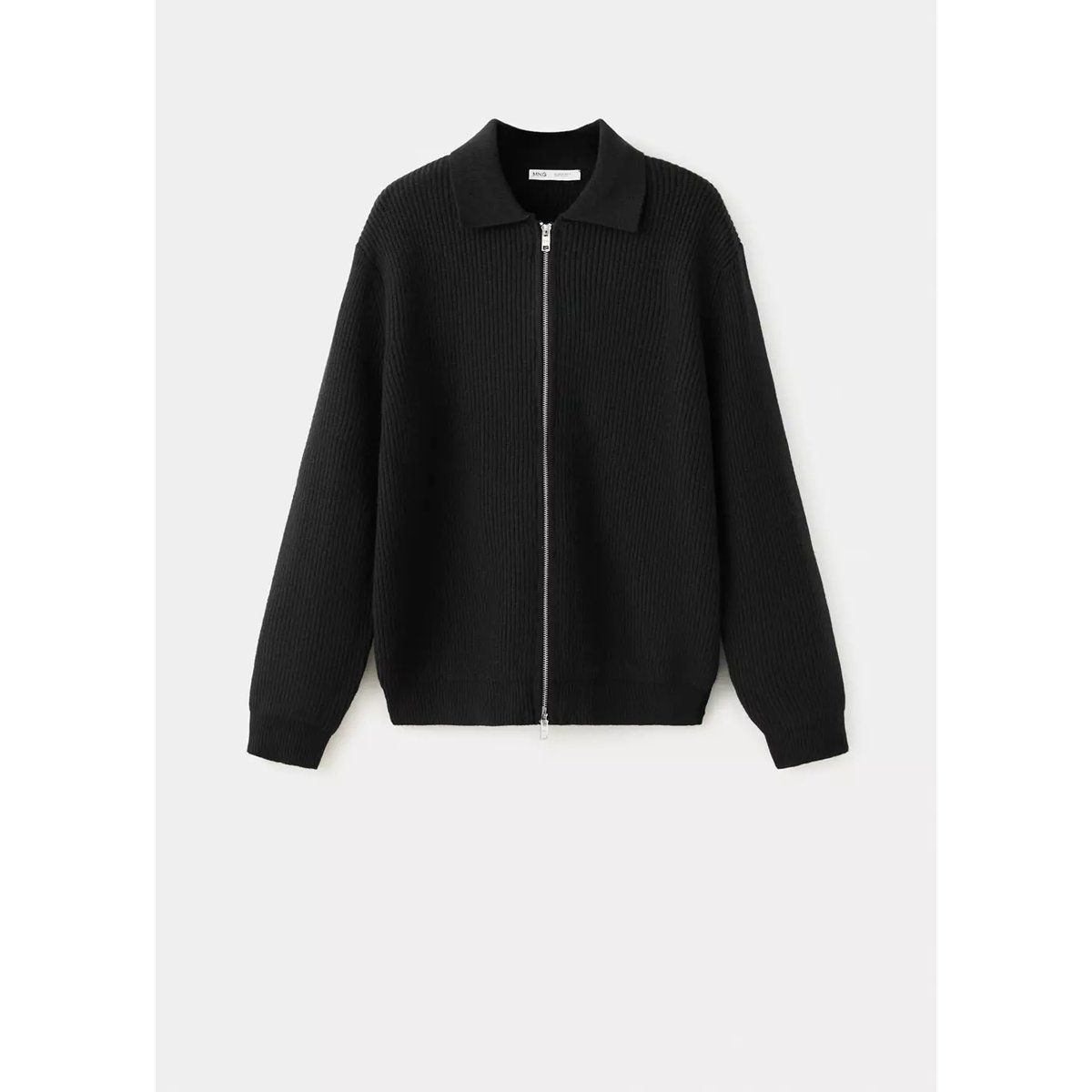 Cardigan en mélange de laine côtelée noir, MANGO MAN