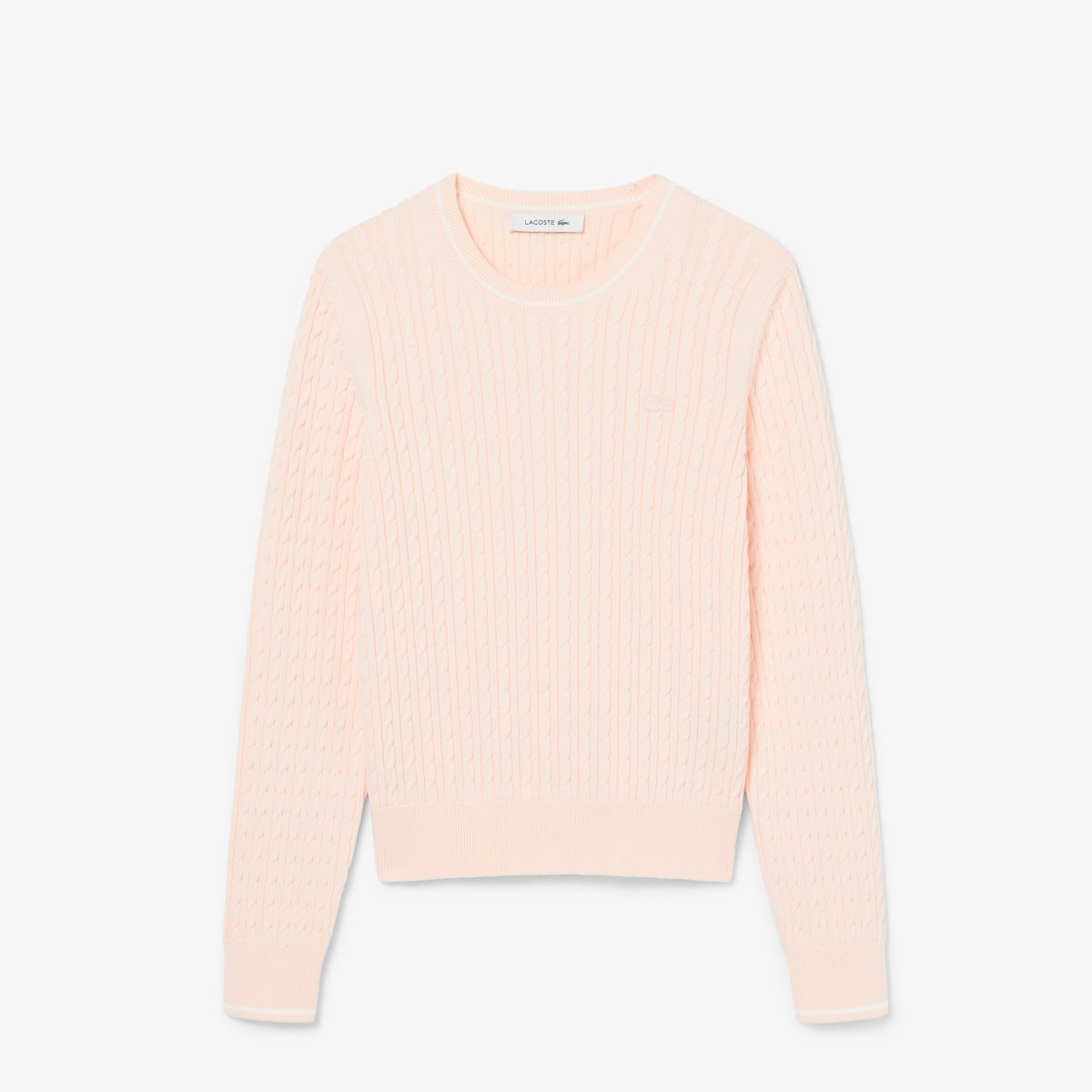 Pull maille torsadée détails rayés rose-n6i, LACOSTE