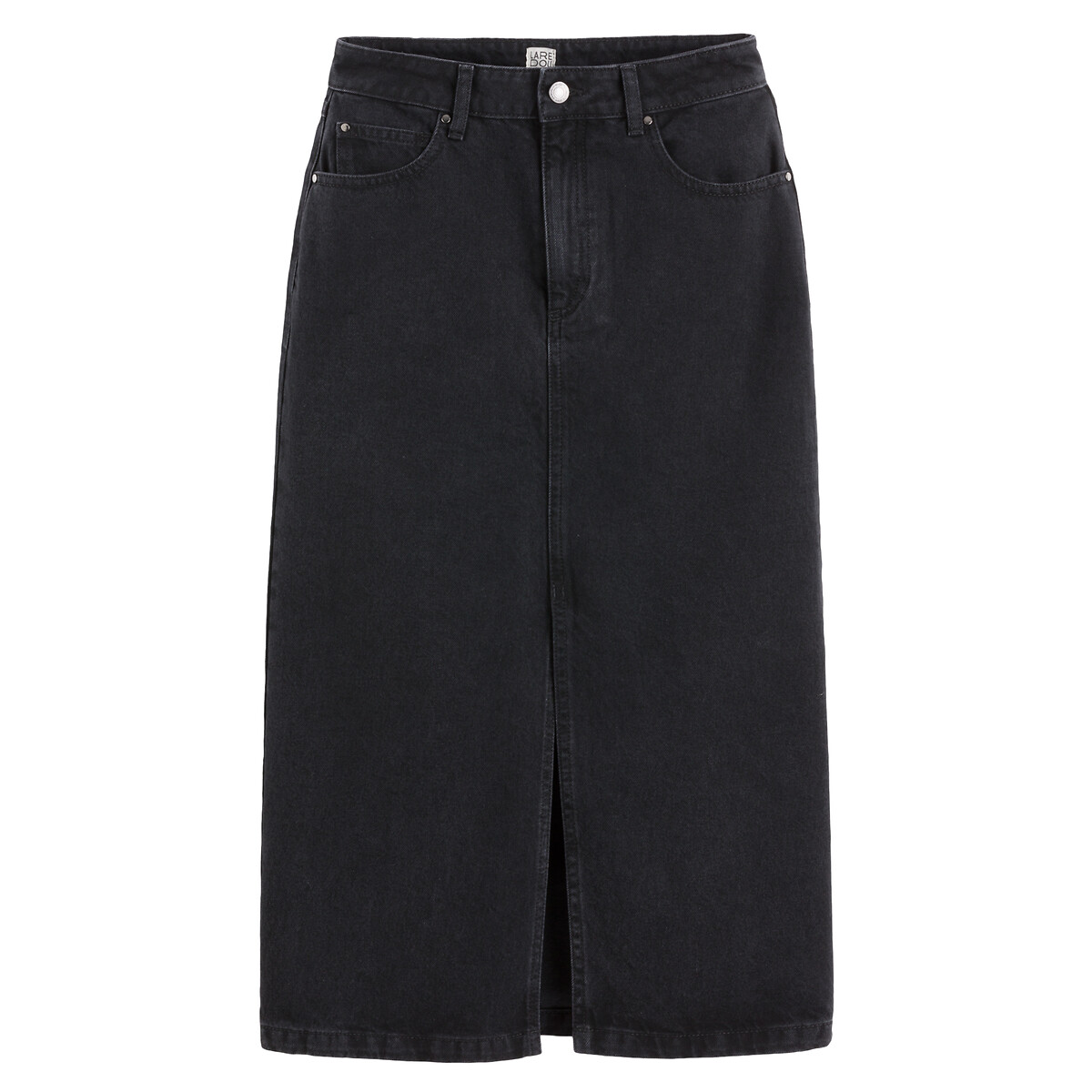 Straight Midaxi Skirt in Organic Cotton Denim brushed black, LA REDOUTE COLLECTIONS