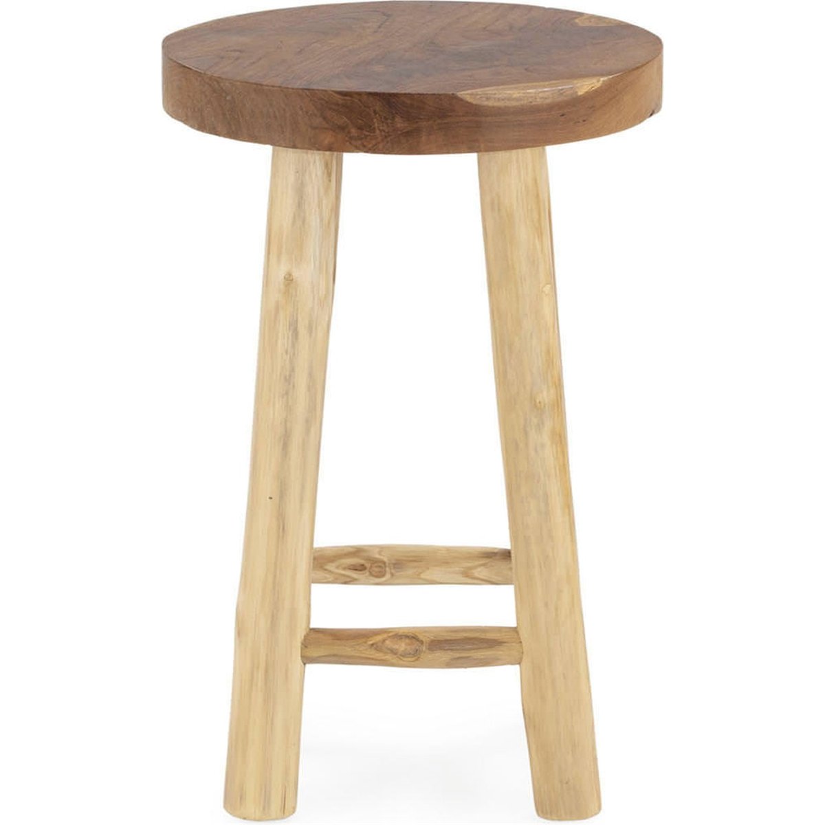 Tabouret rond en bois de teck, Repose-pied naturel, RECOLLECTION