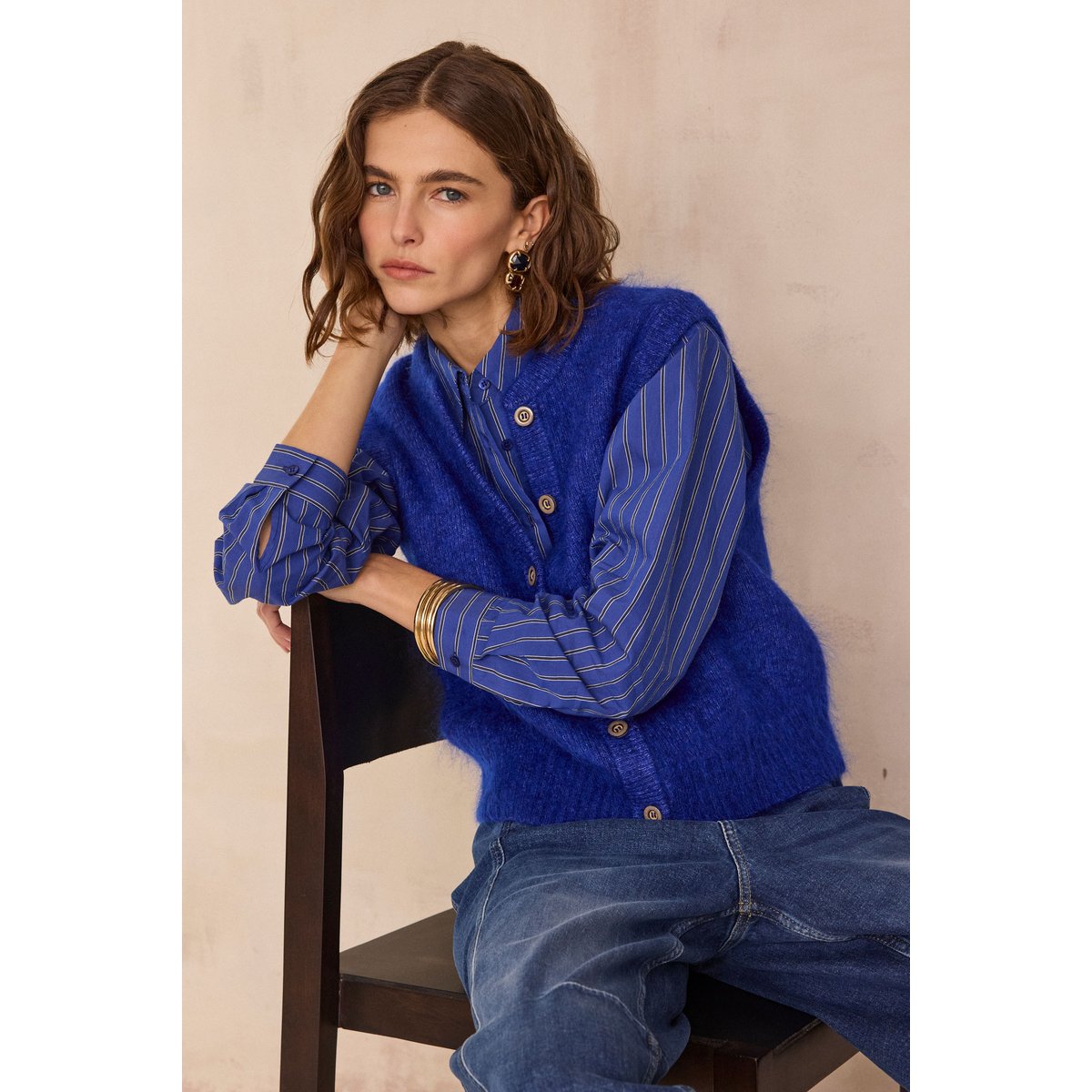 Gilet sans manches en mohair LOULOU bleu roi, Maison 123