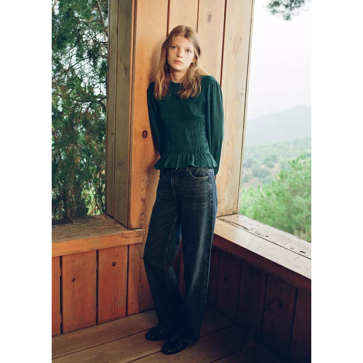 Blouse froncée à texture bleu pétrole, MANGO TEEN