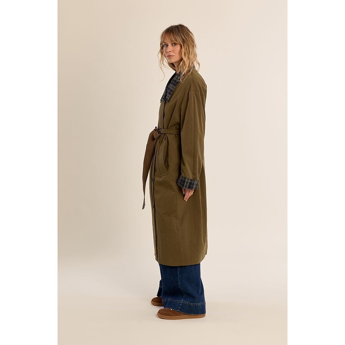 Trench long, détail carreaux marron, MOLLY BRACKEN