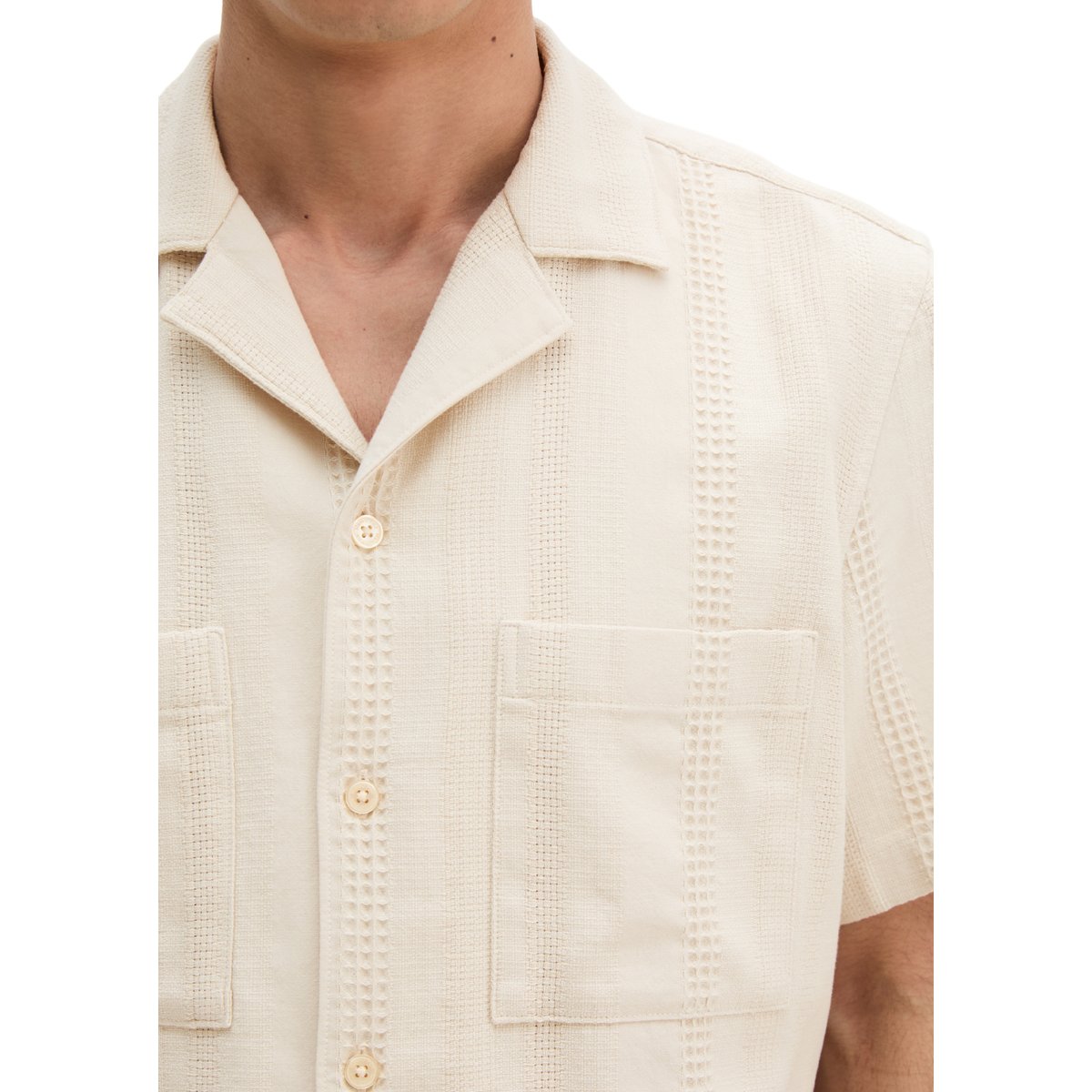 Chemise à manches courtes regular avec mélange de structures à rayures gris clair, MARC O'POLO