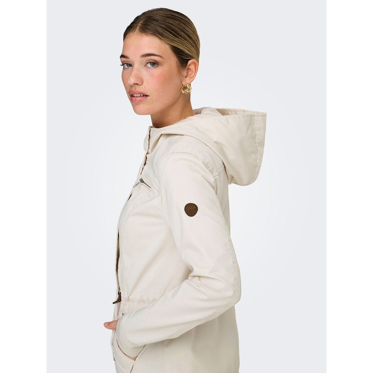 Parka con cappuccio di media lunghezza ecru , ONLY