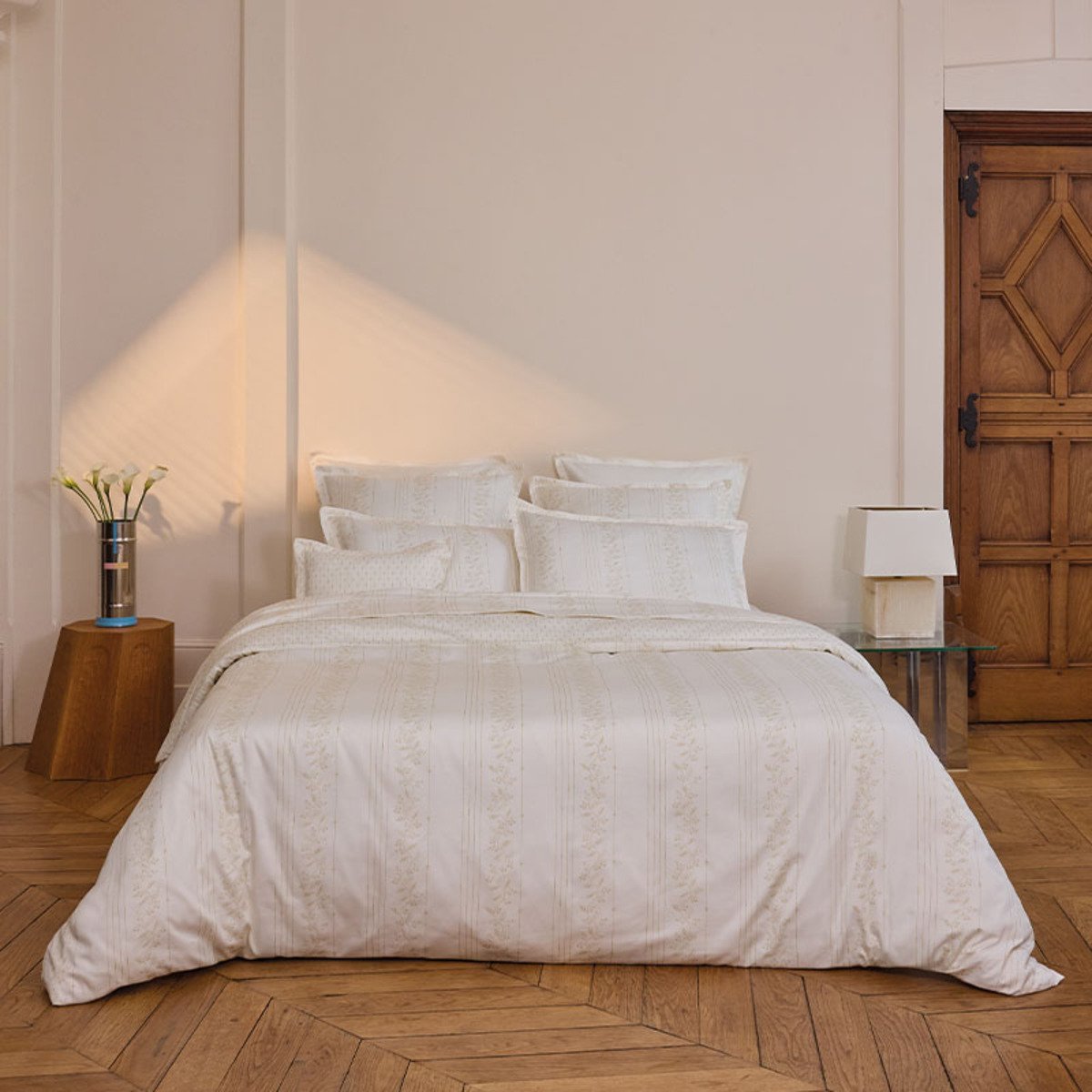Drap plat imprimé en satin de coton bio, GALERIE blanc hermine, ALEXANDRE TURPAULT