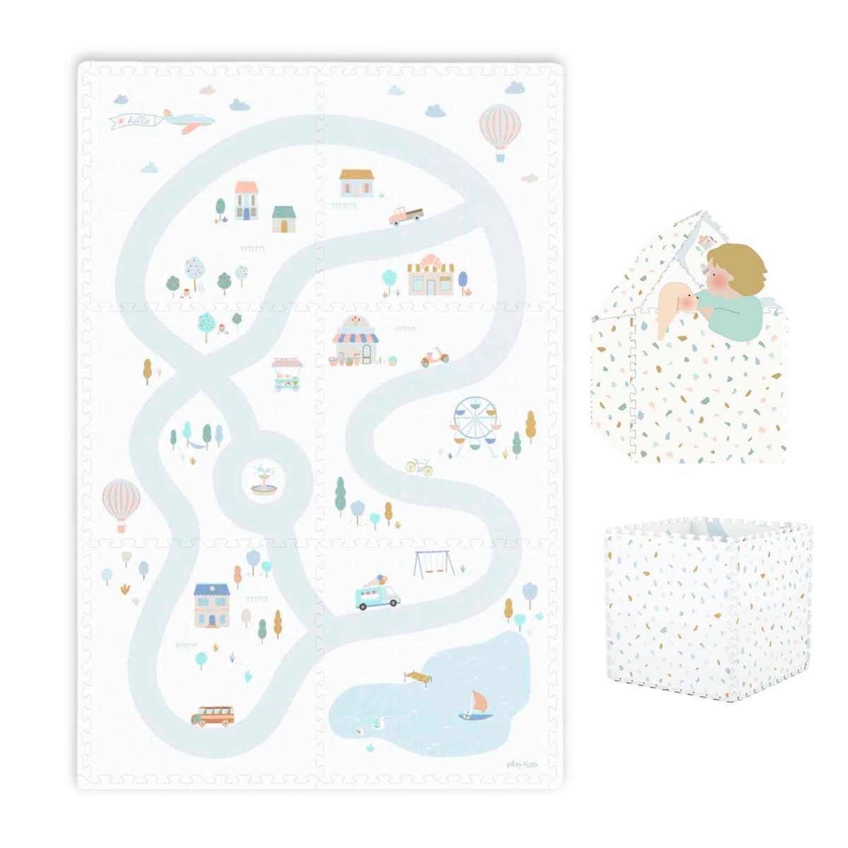 play&go - tapis puzzel, boîte de rangement & mini maison - village multicolor, PLAY ET GO