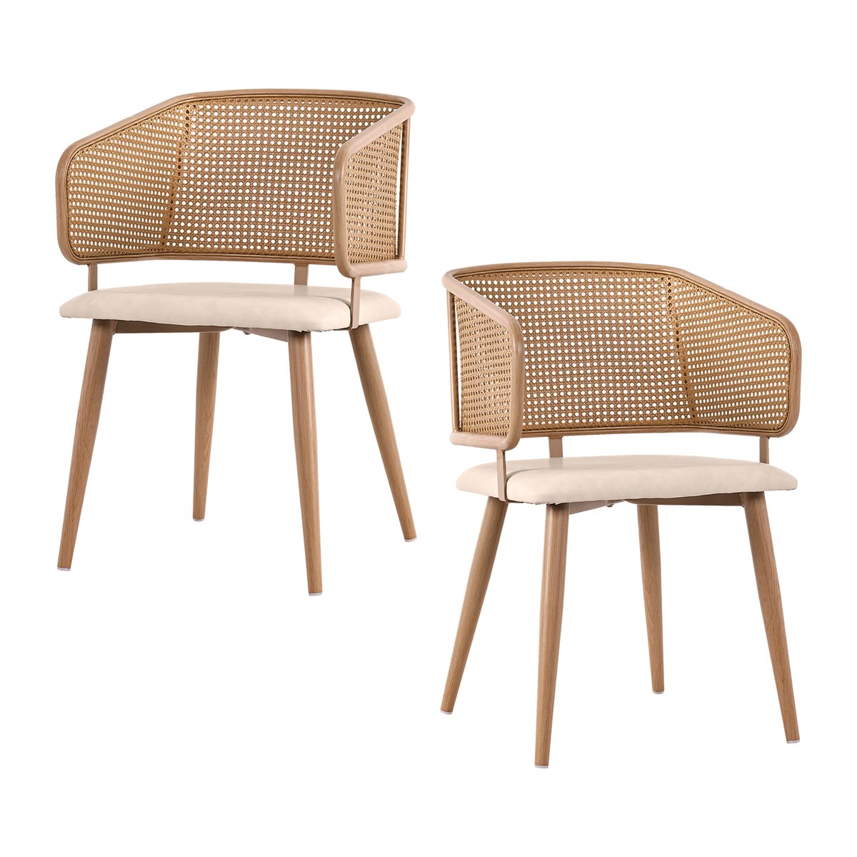 Lot de 2 chaises de salle à manger en velours avec dossier en rotin style moderne et confortable, DEWR beige, MEUBLES COSY