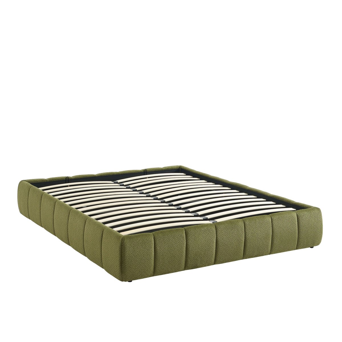 Lit coffre tissu chenille et sommier LAVINIA vert, BAÏTA