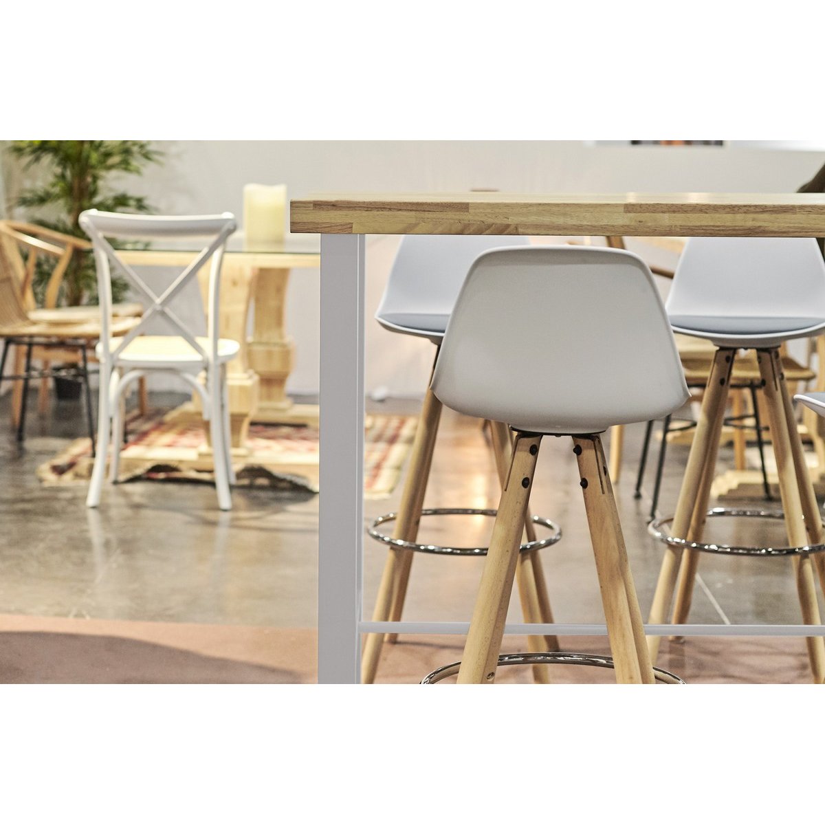 Table haute en chêne et acier - BODEGA acier blanc, MATHI DESIGN