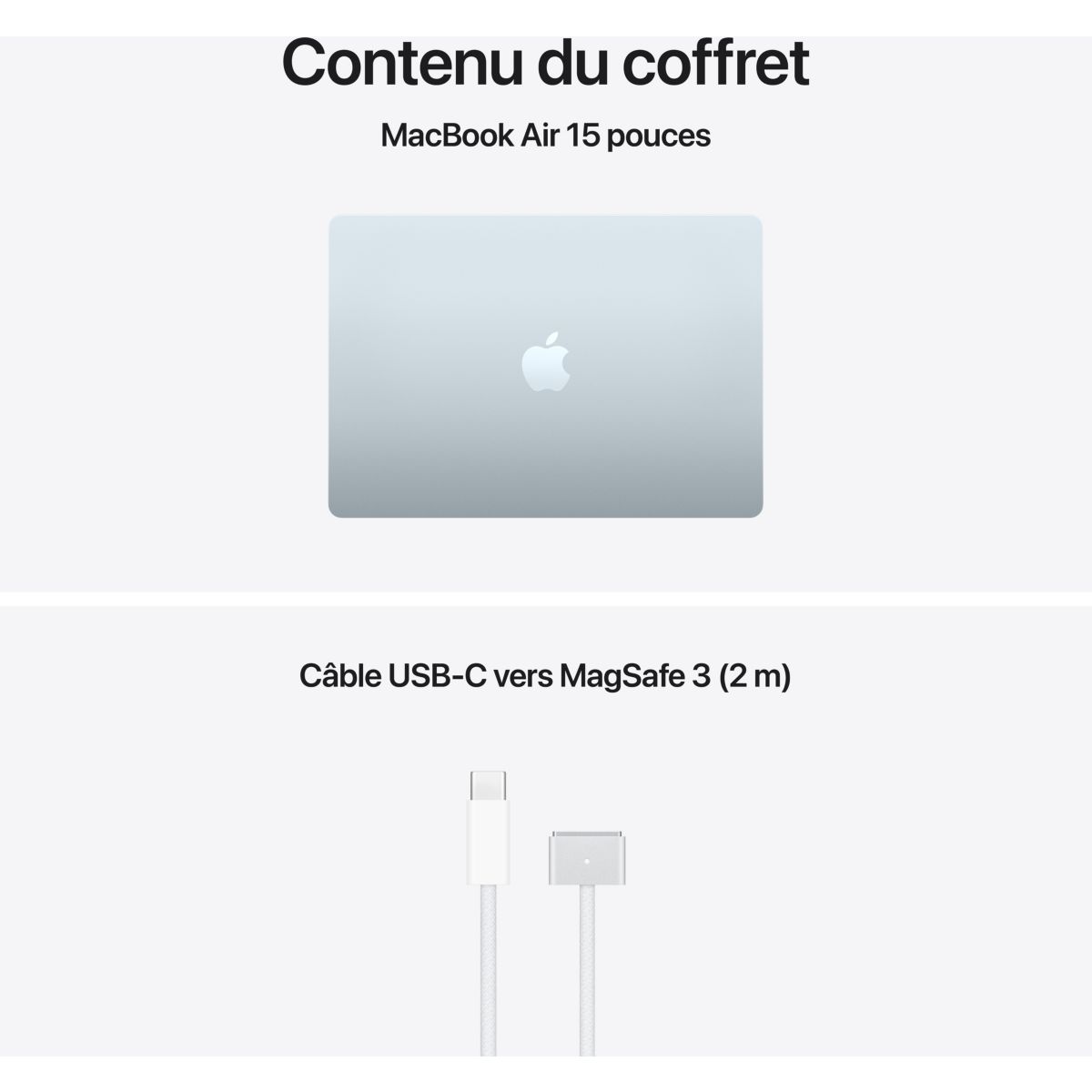 Ordinateur Apple Air 15" Puce M5 CPU 10 / GPU 10 coeurs Mémoire RAM 24Go Stockage 1To SSD Bleu ciel couleur unique, APPLE