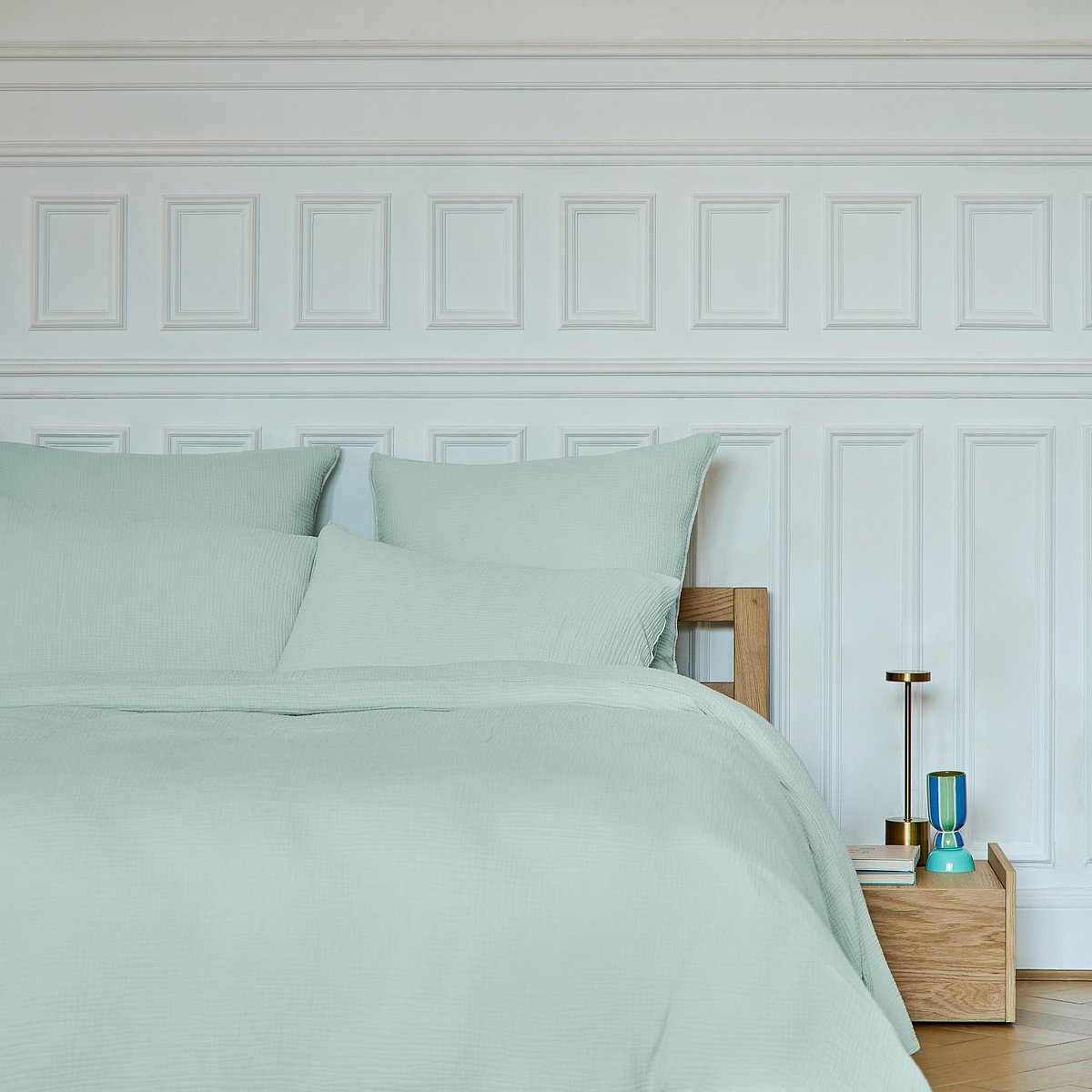 Housse de couette en double gaze de coton ARIELLE vert clair, HABITAT