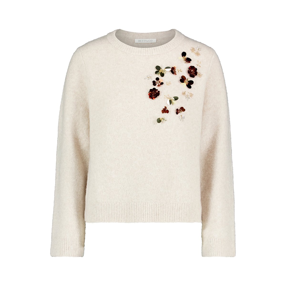 Pull-over en maille à pierres fantaisie beige, BETTY & CO