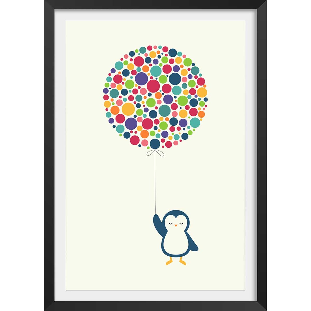 Affiche  pingouin ballon affiche + cadre en bois - noir, HEXOA