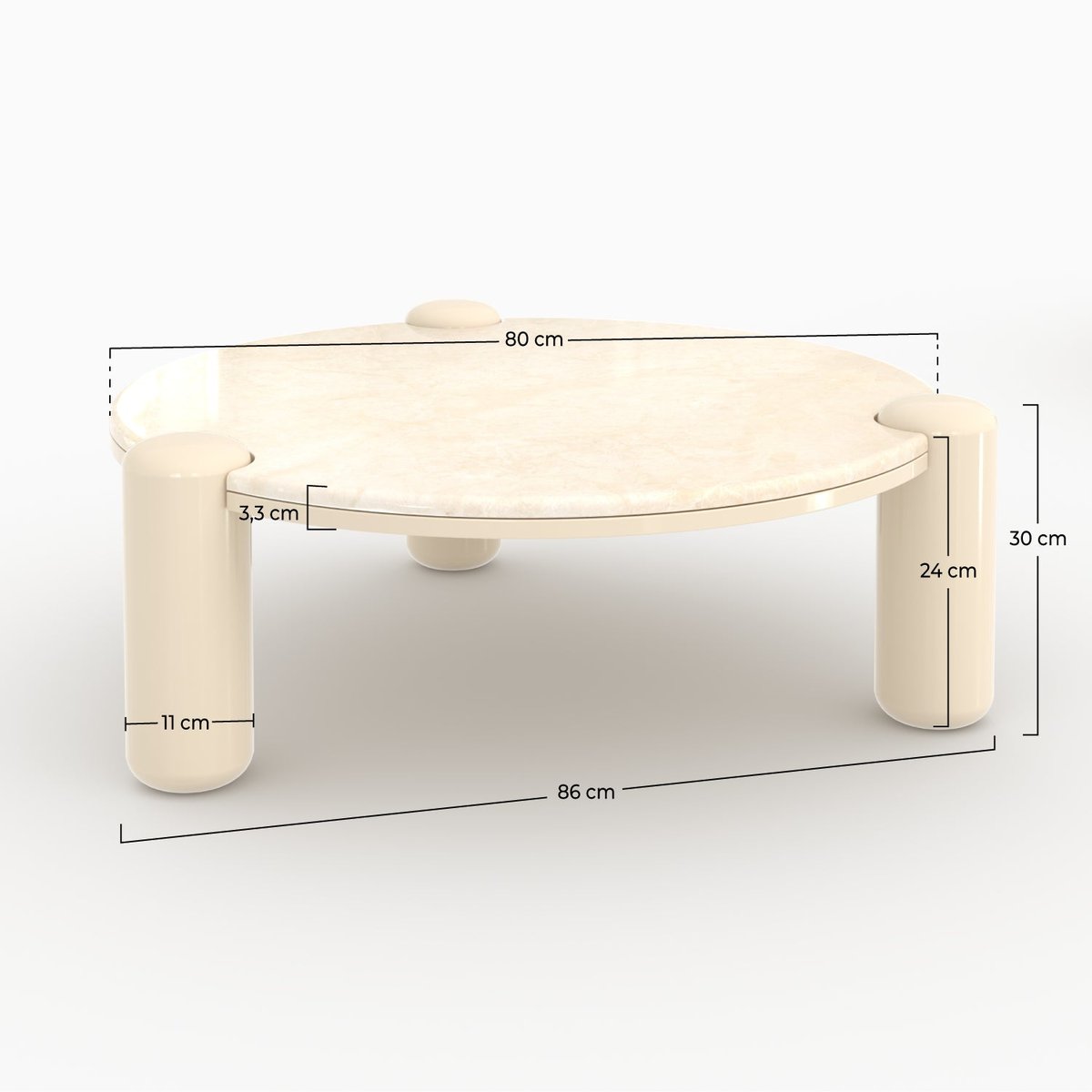 Table basse en marbre avec pieds laqués, D86 cm - HANAÉ beige, MAISON PAVANE