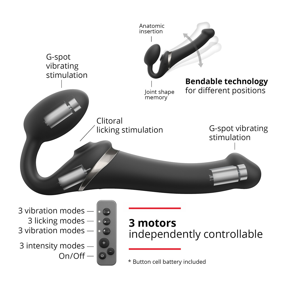 Vibromasseur multiorgasm strap on taille L noir, STRAP-ON-ME