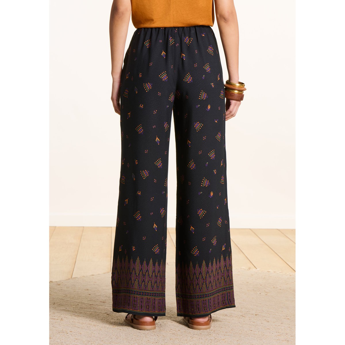 Pantalon large à imprimé noir, LA FEE MARABOUTEE