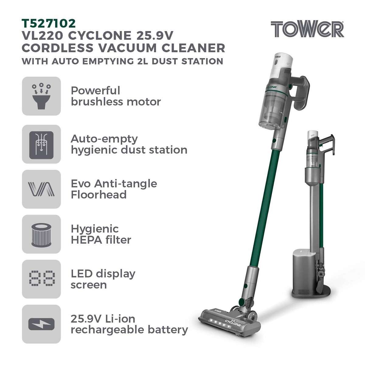VL220 Cyclone Dust Station Vacuum Cleaner - T527102 grey, TOWER