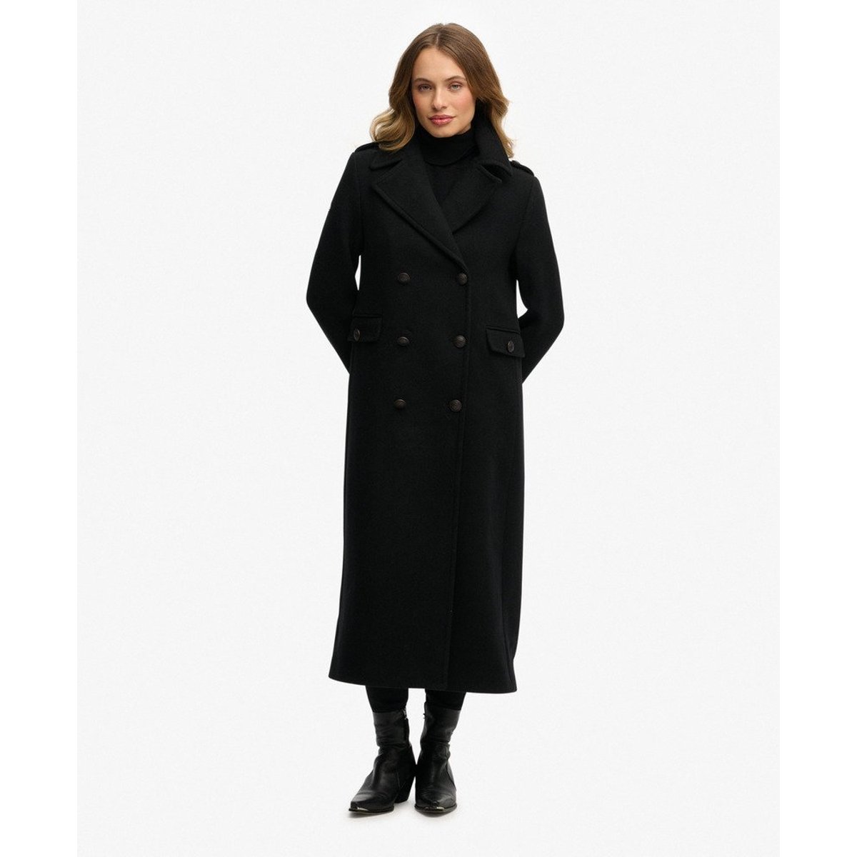 Manteau Croisé en Mélange de Laine noir, SUPERDRY