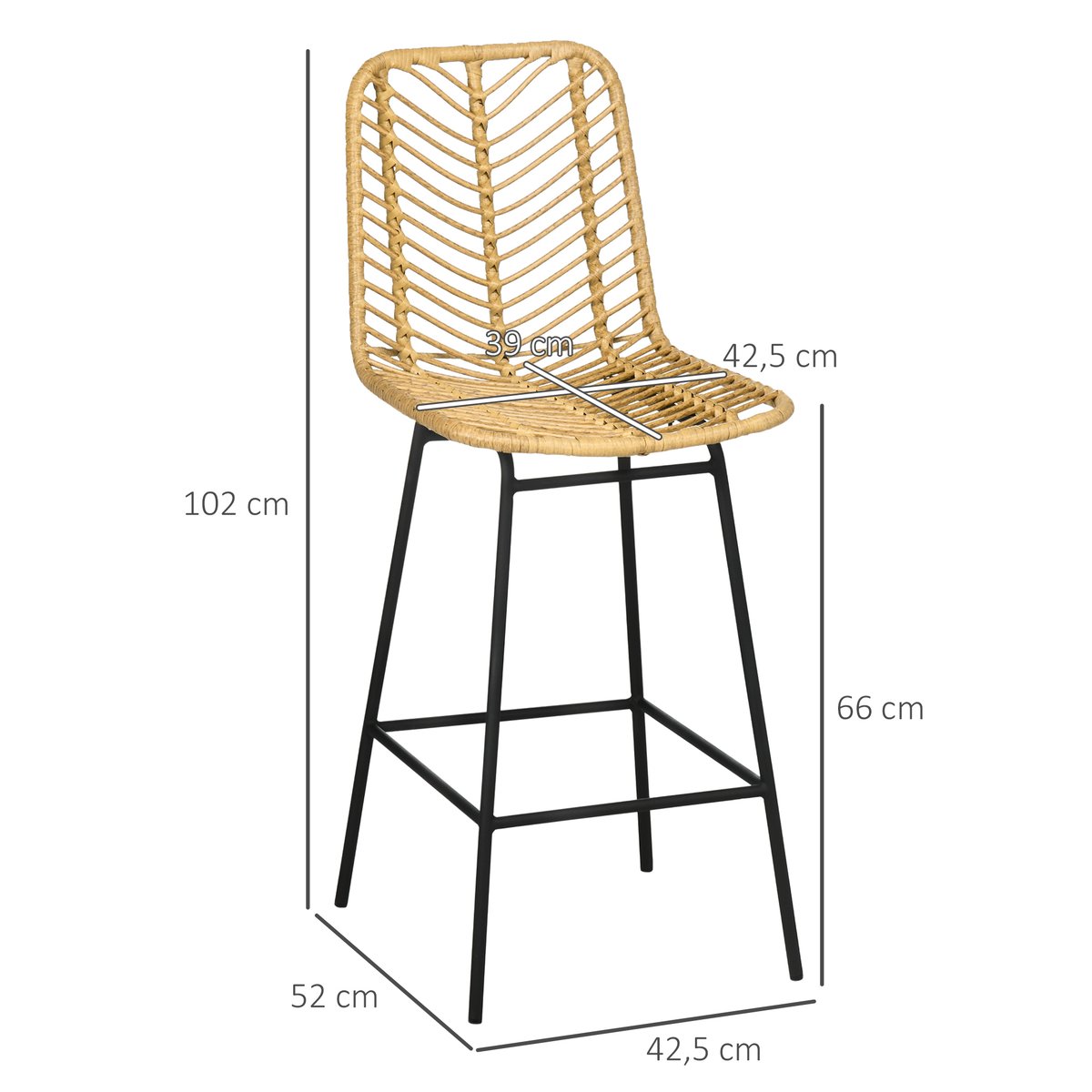 Tabouret de bar Acier Jaune jaune, noir, HOMCOM