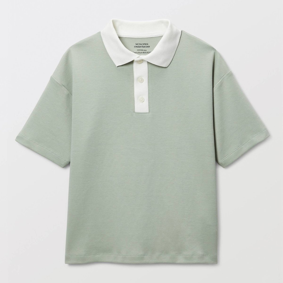 Polo manches courtes uni en coton BIO GOTS agave, MONOPRIX