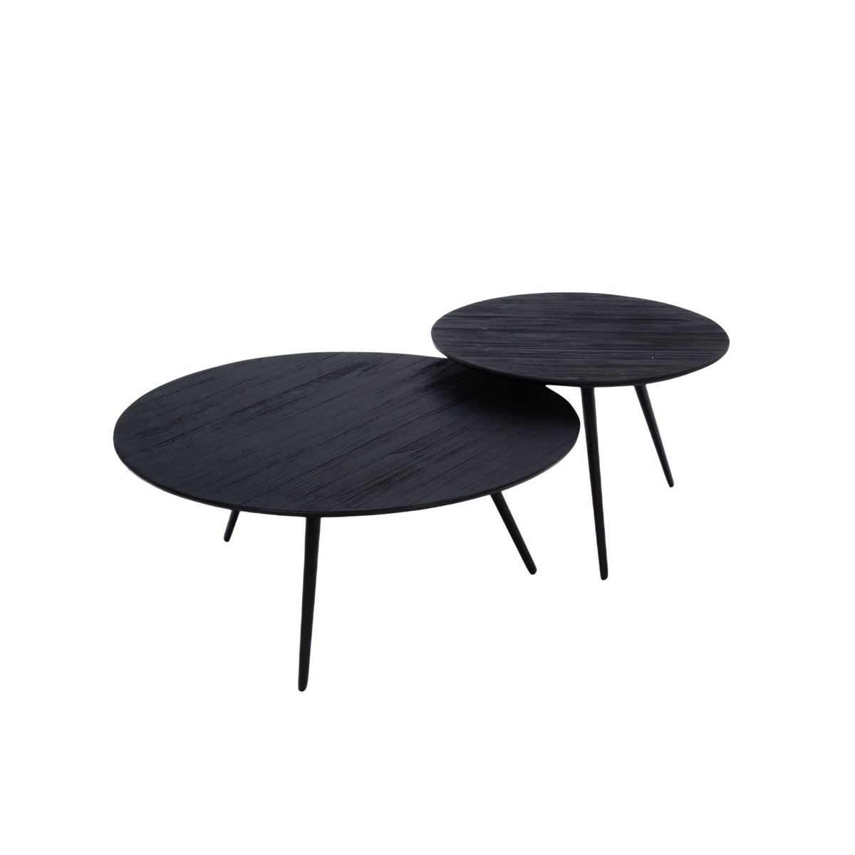 Tables basses rondes gigognes en teck recyclé noir (set de 4) - BENGO noir, AMADEUS