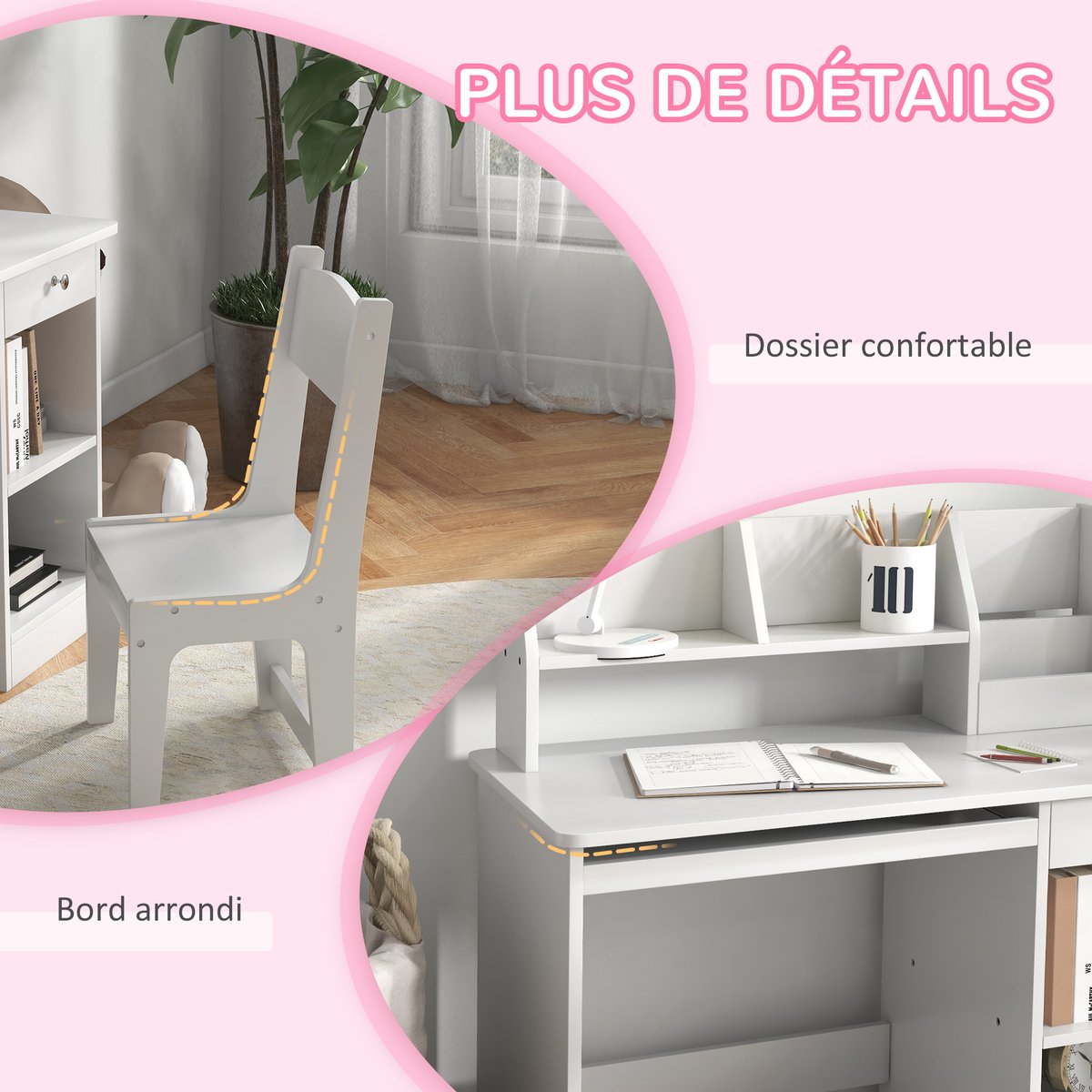 Bureau d'étude pour enfants avec chaise MDF blanc, ZONEKIZ