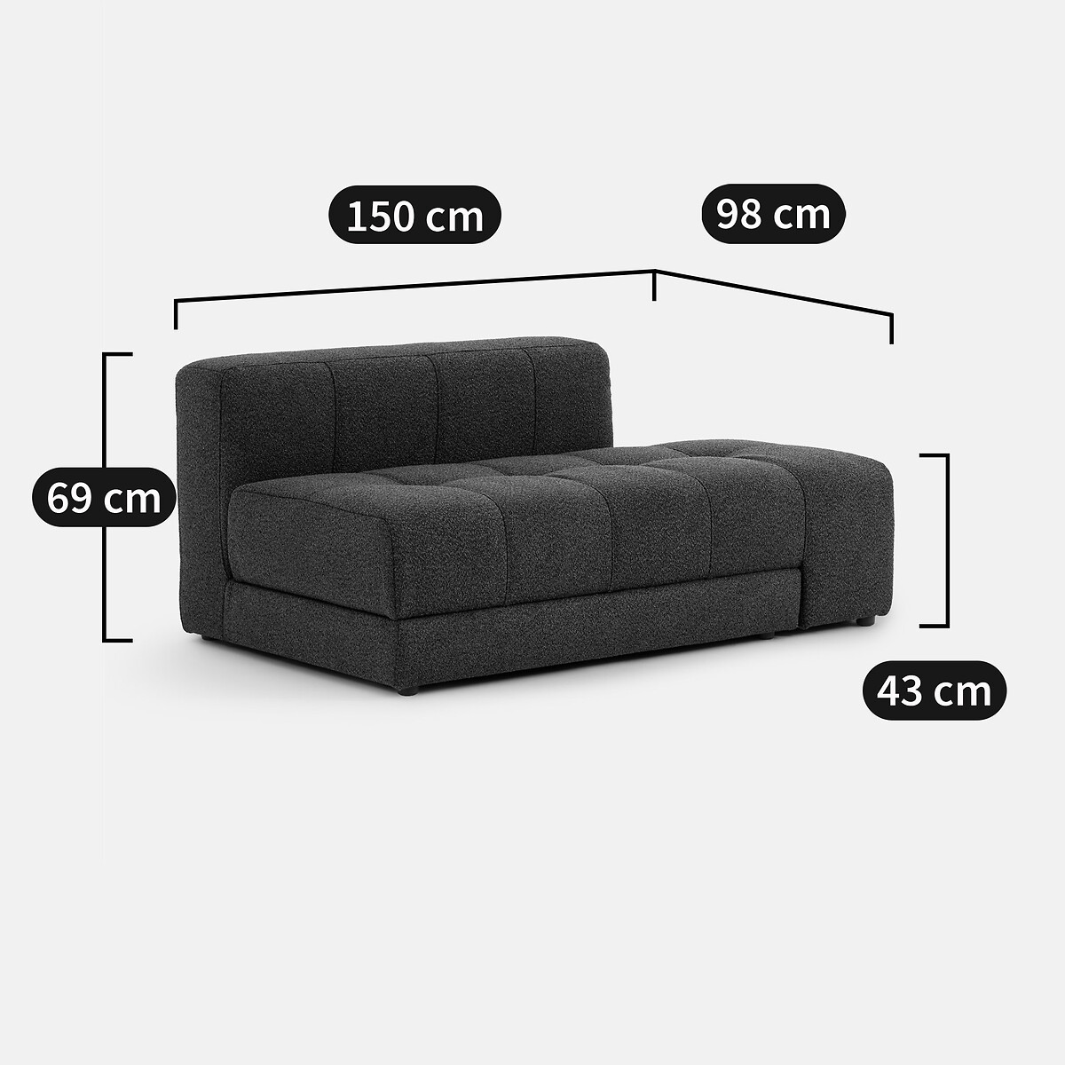 Banquette assise pivotante, droit, modulable, en bouclette fine, FANO bleu, LA REDOUTE INTERIEURS