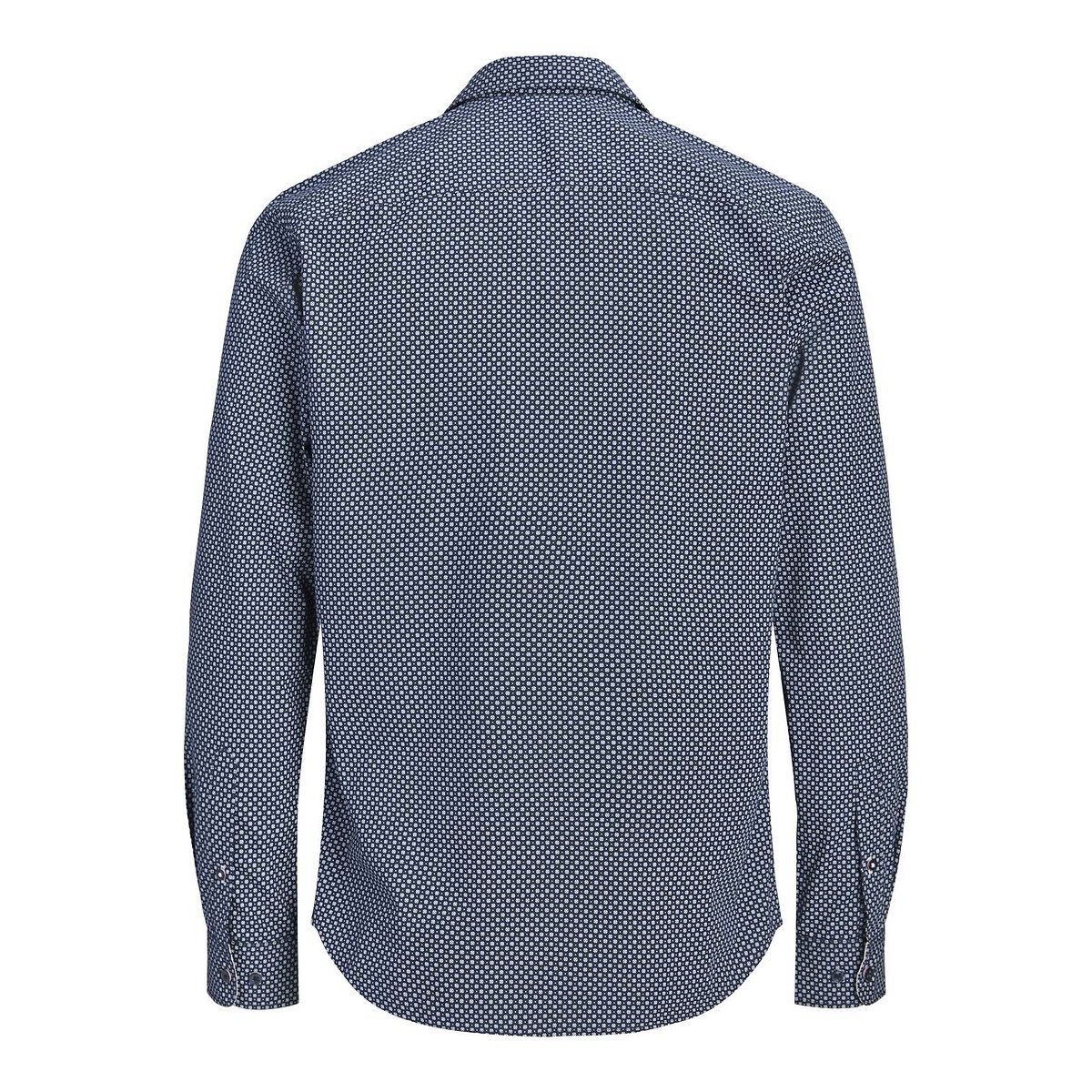 Chemise imprimée micro-motifs, manches longues imprimé bleu foncé, JACK & JONES