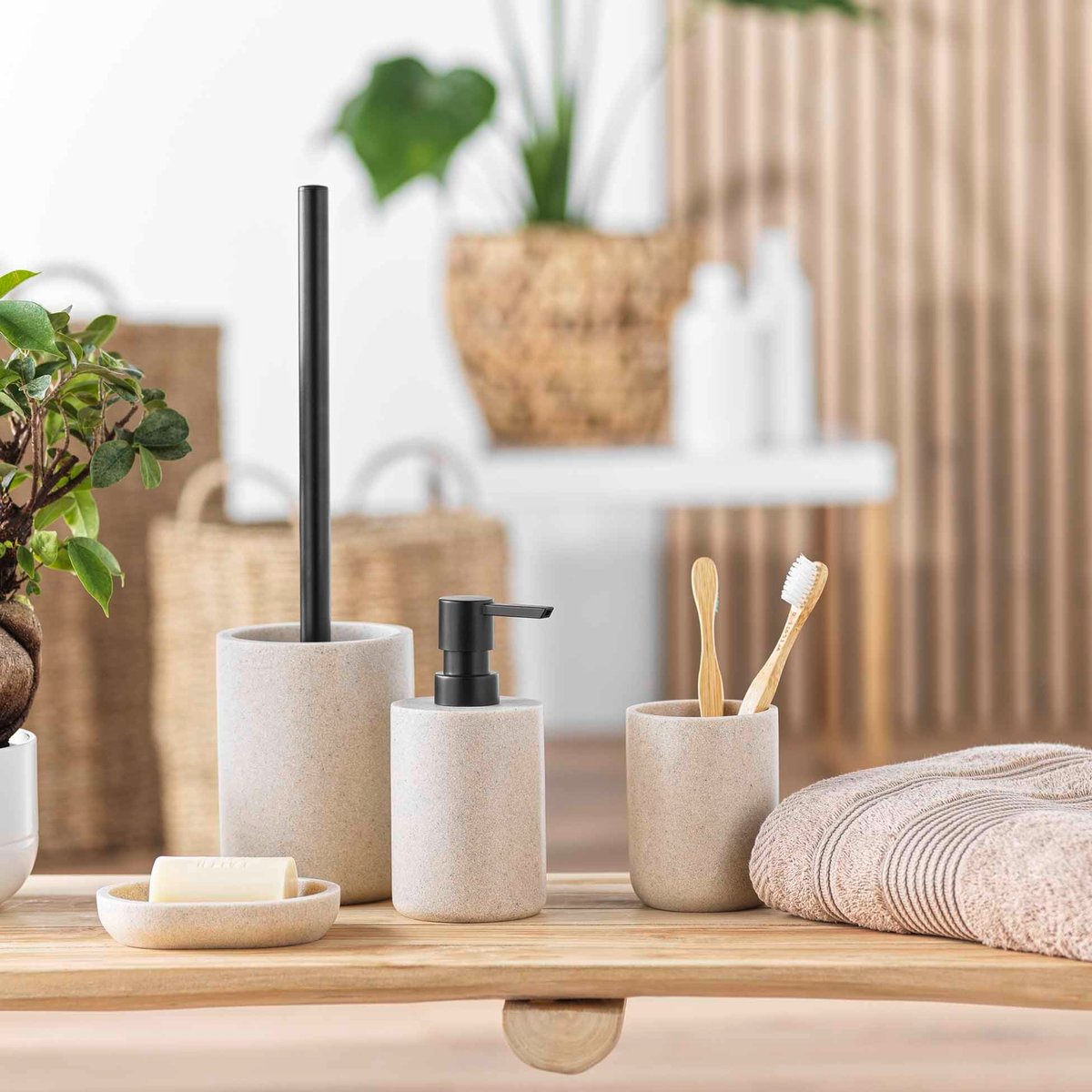 Distributeur de savon  - Effet granite pour salle de bain sable, DOUCEUR D'INTÉRIEUR