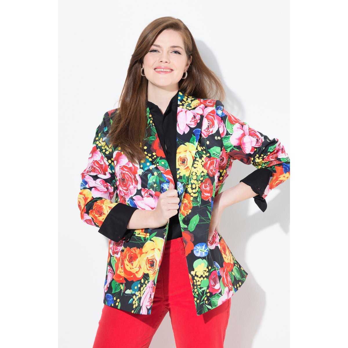 Blazer motif à fleurs noir, ULLA POPKEN
