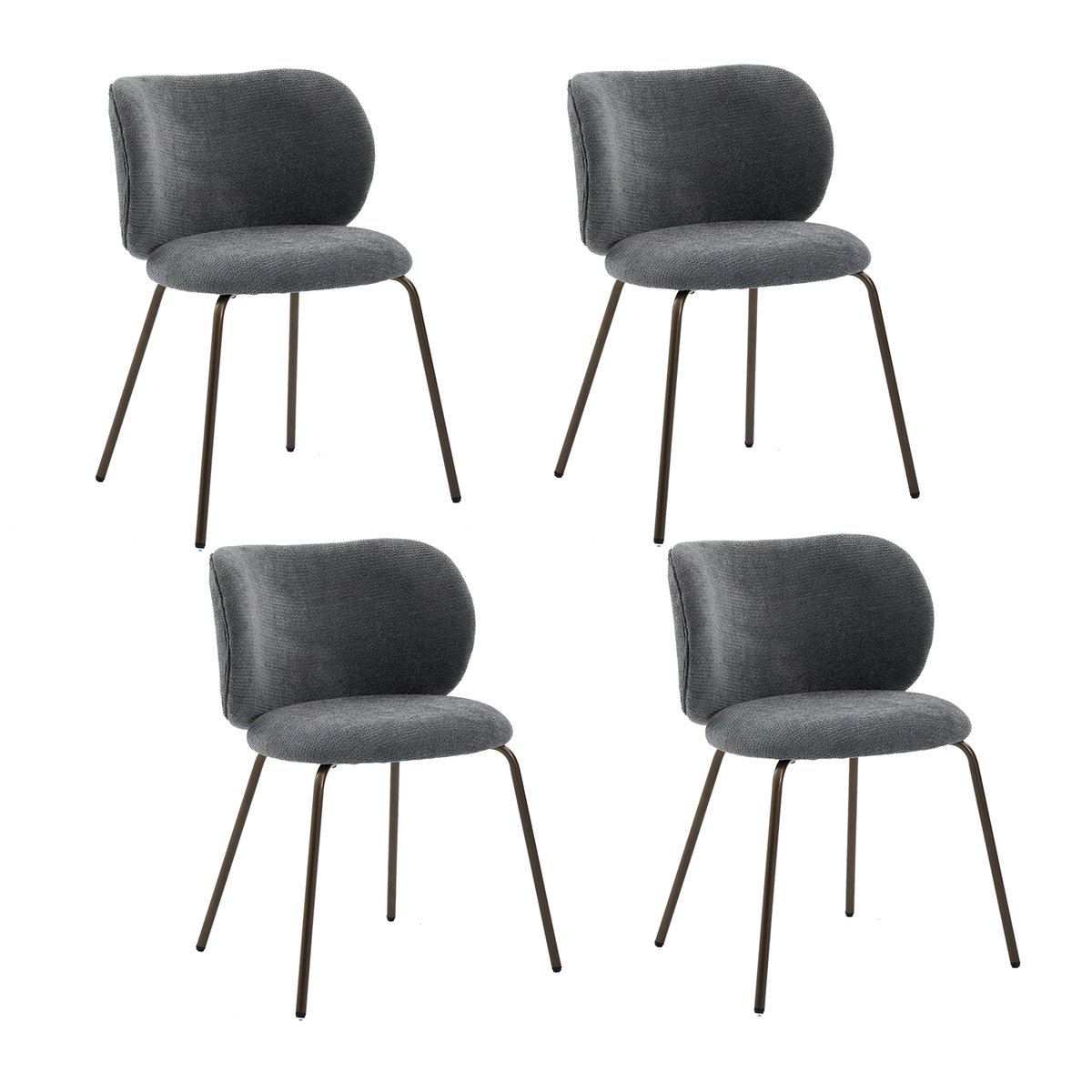 Lot de 4 chaises de salle à manger modernes en chenille tissu, KAROMIC gris, MEUBLES COSY