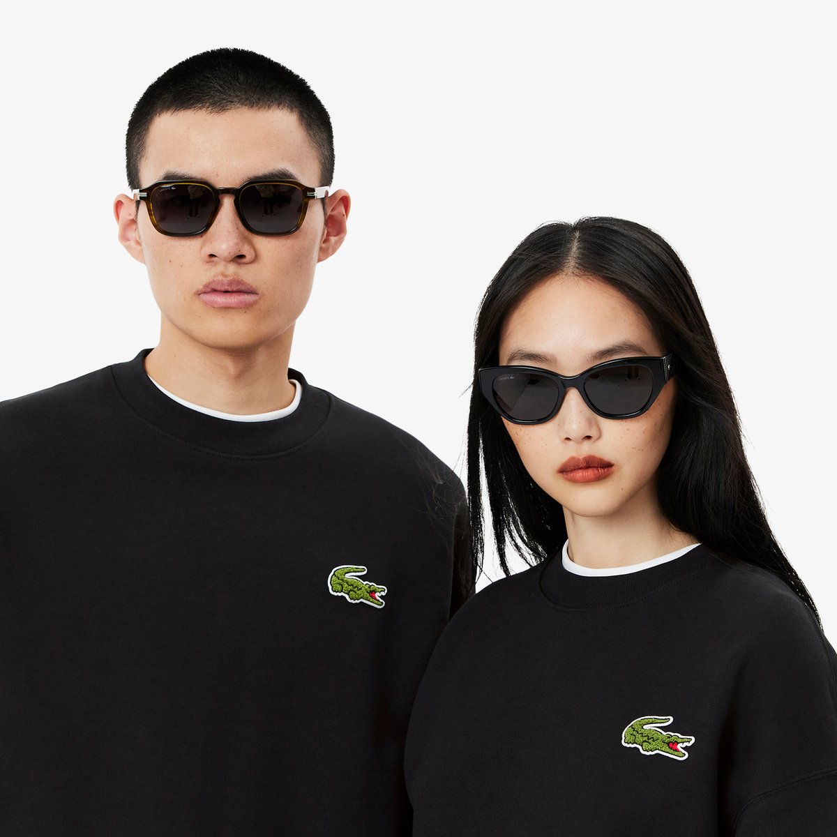 Sweatshirt loose fit molleton avec badge noir-031, LACOSTE