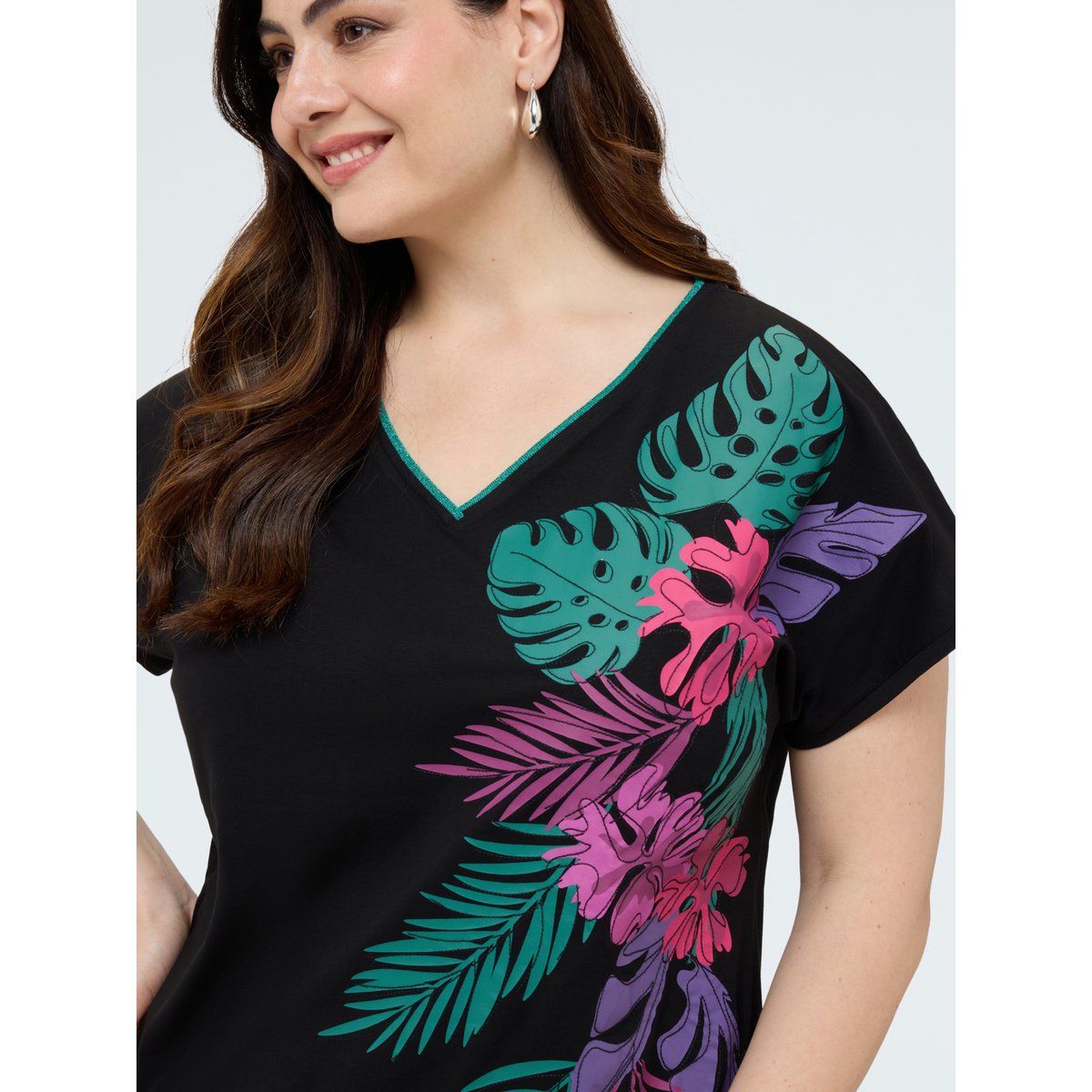 T-shirt à imprimé tropical noir, FIORELLA RUBINO