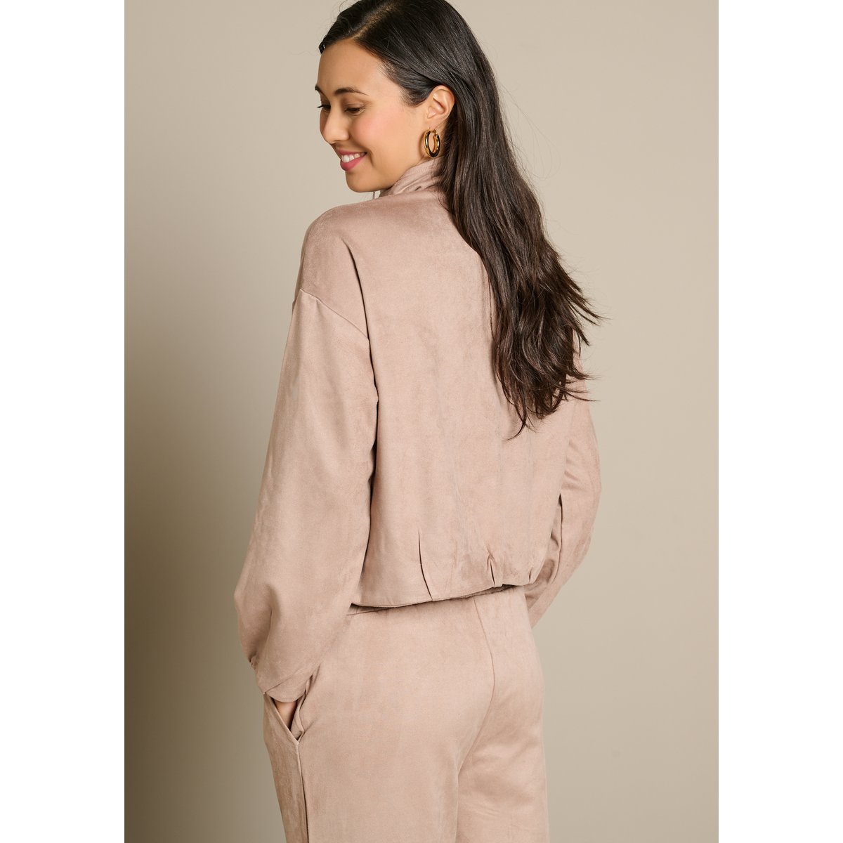 Veste zippée effet suédé taupe, LOLALIZA