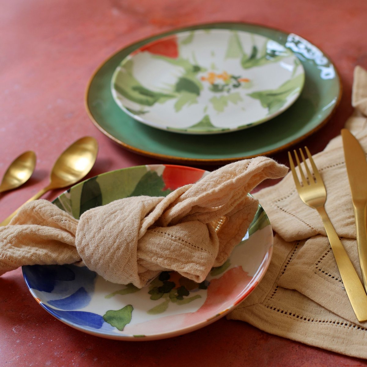 Lot de 6 assiettes creuses en porcelaine 21cm, FLORALUX blanc-bleu-rouge-vert, NOVASTYL
