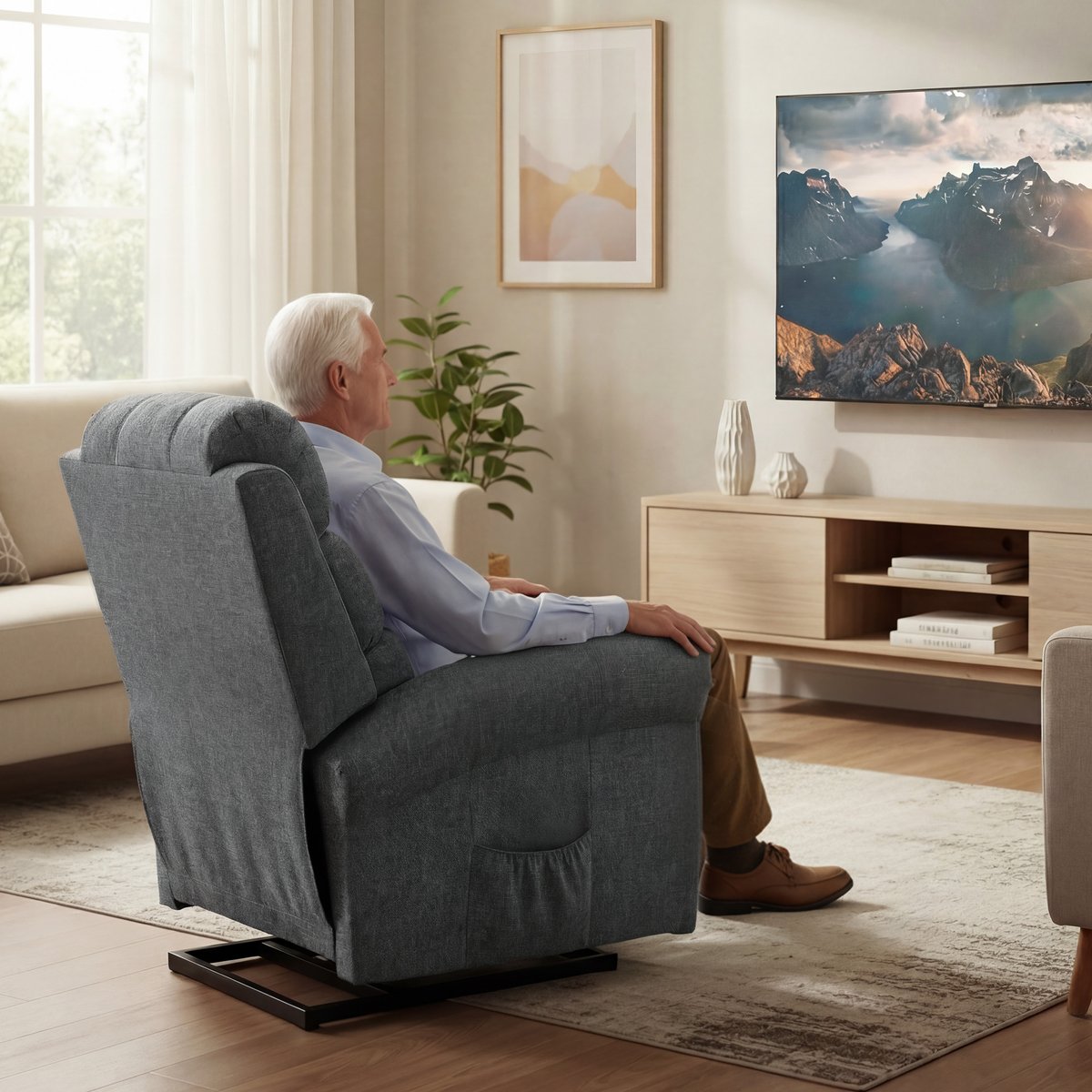 Fauteuil releveur multifonctionnel Lin (100% gris, HOMCOM