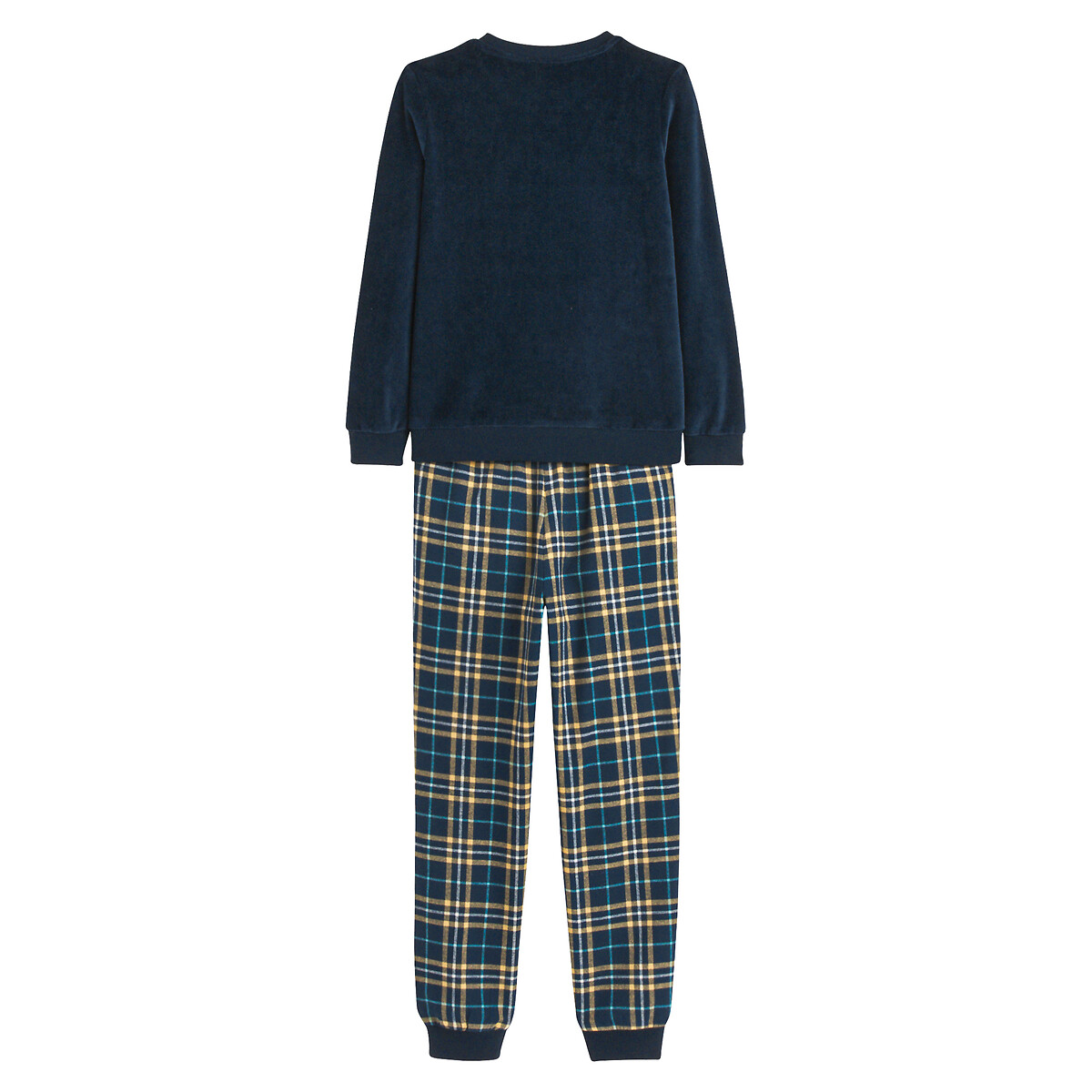 Pyjama velours et flanelle, montagnes et carreaux bleu marine/carreaux, LA REDOUTE COLLECTIONS