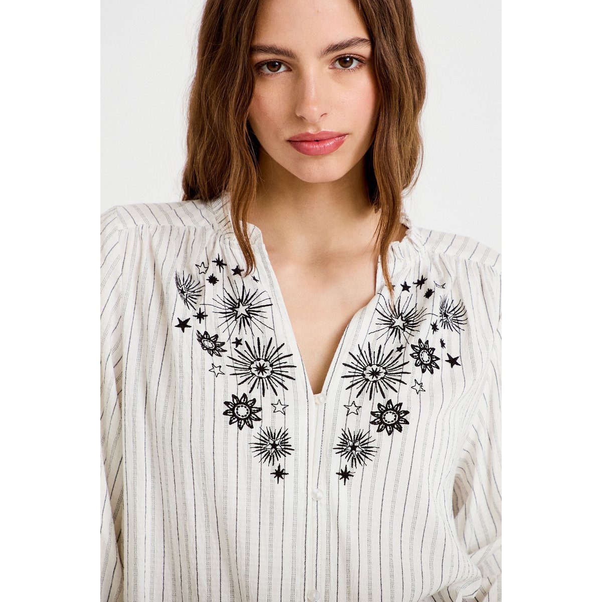 Blouse ample broderie manches 3/4 blanc, CACHE CACHE