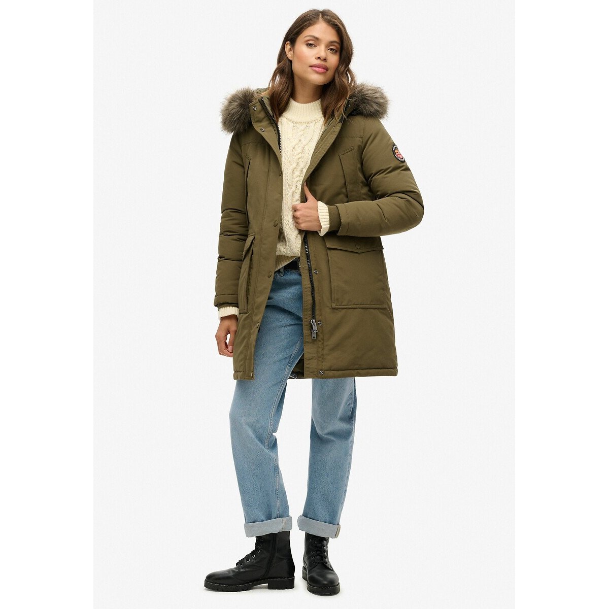 Parka à capuche imitation fourrure Everest vert foncé, SUPERDRY