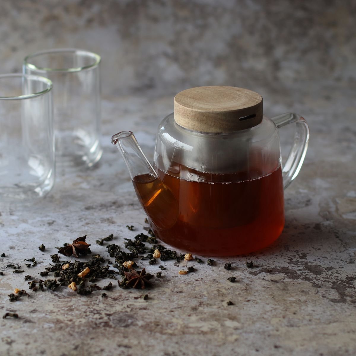 Théière en verre et couvercle en bois 680ml, GUSTAVE transparent, OGO LIVING