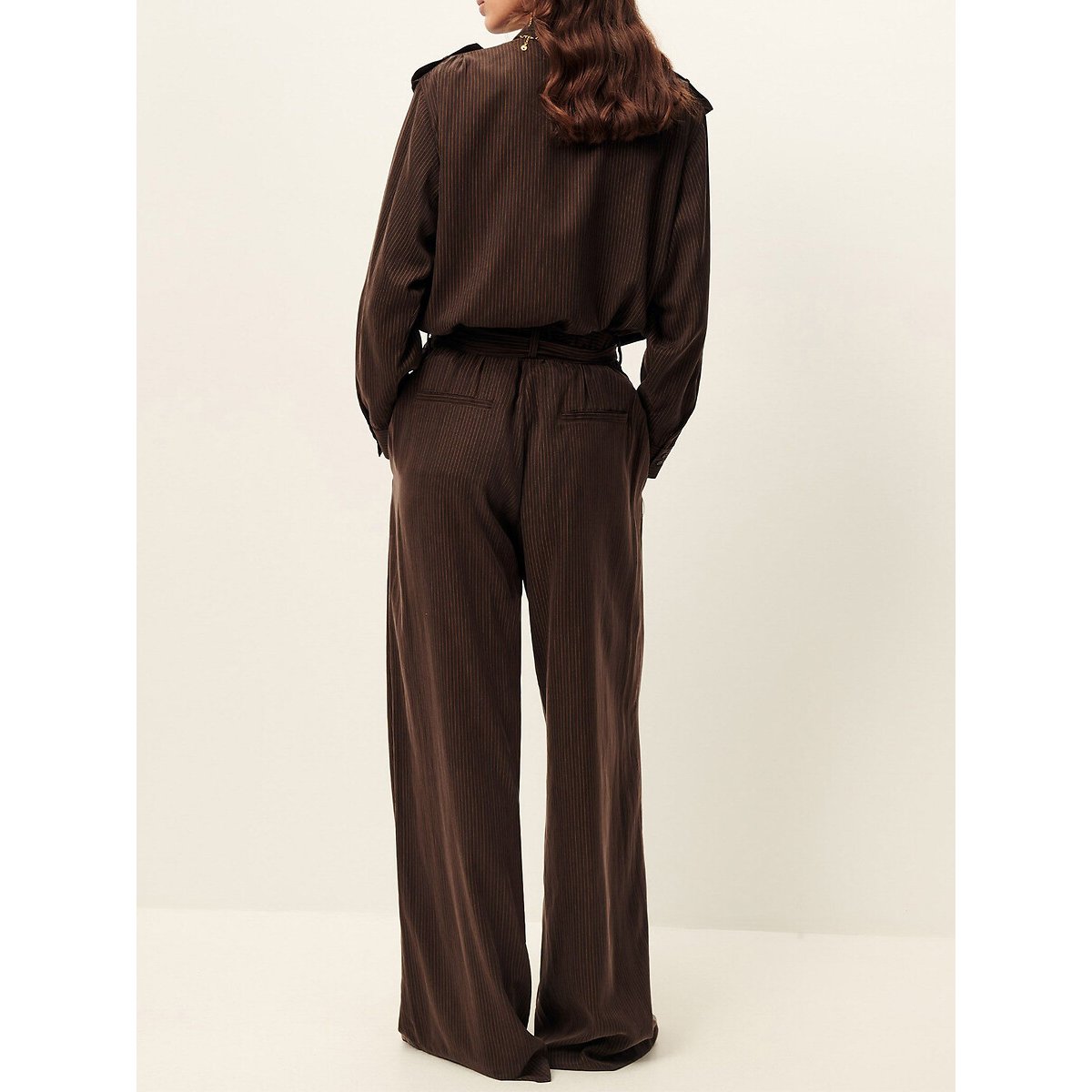 Pantalon large satiné, à fines rayures, RIM marron, SESSUN