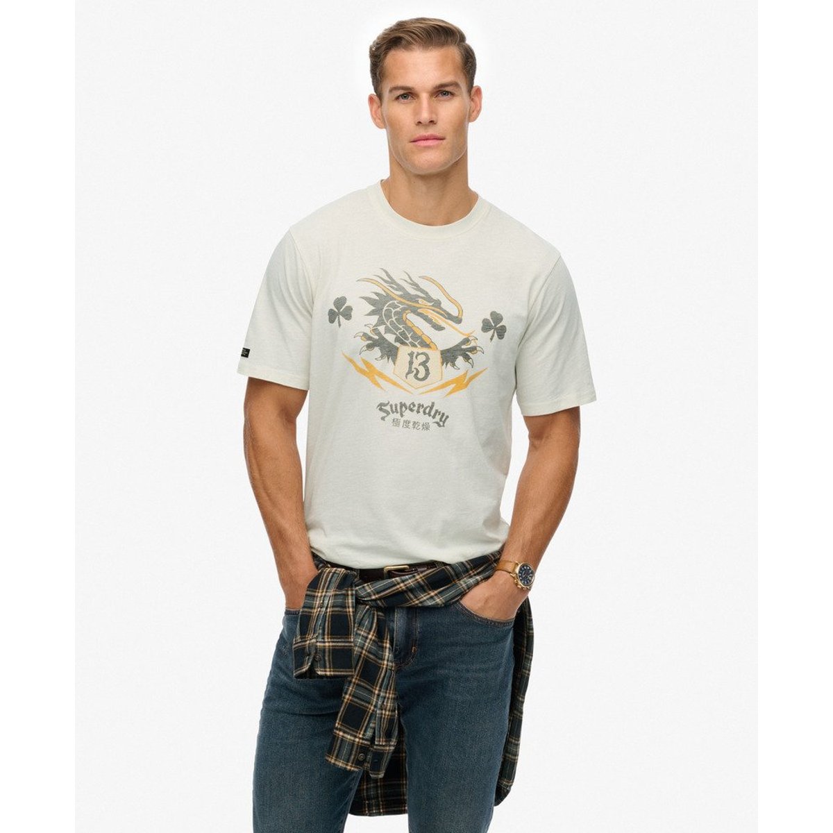 T-shirt ample Campaign Souvenir crème, SUPERDRY
