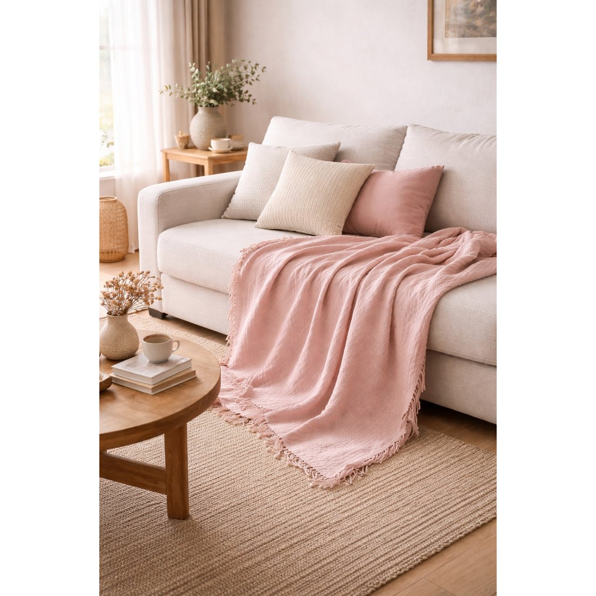 Plaid Quadruple gaze de coton Rose poudré rose, EDEN