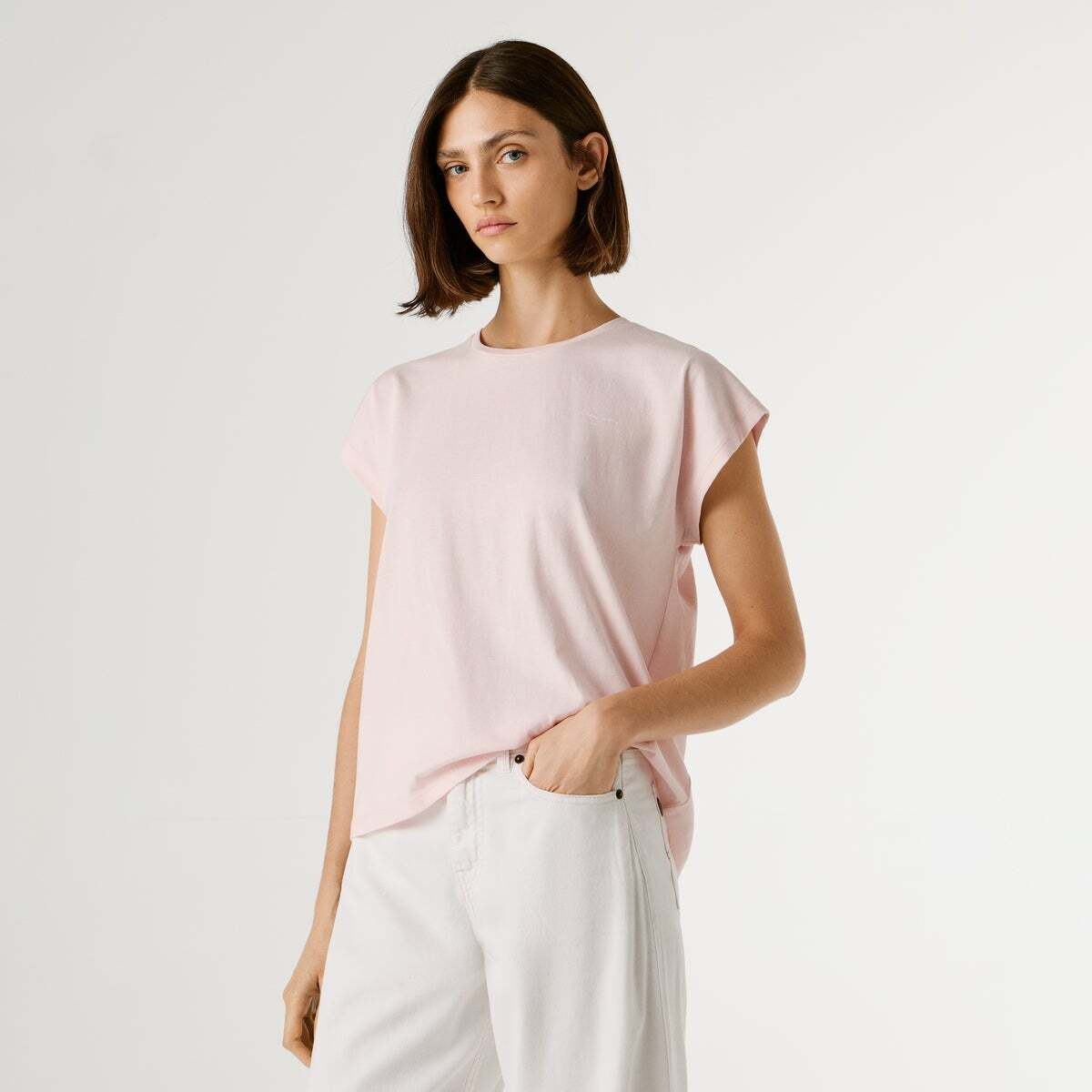 T-Shirt Coupe Slim Avec Logo rose pâle, PEPE JEANS