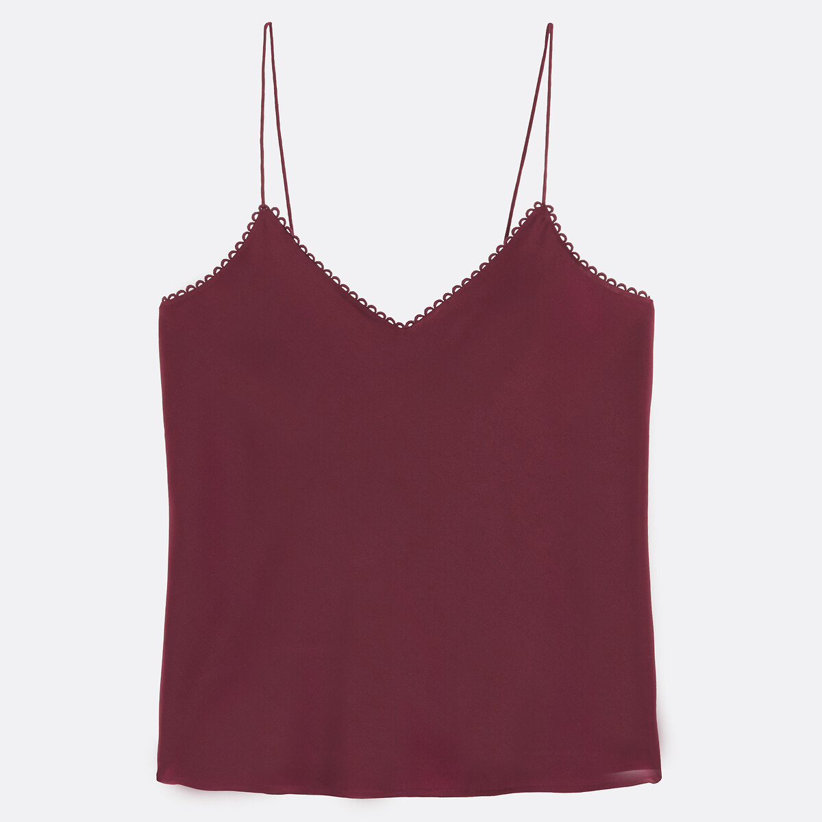 Satin V-Neck Vest Top with Shoestring Straps burgundy, LA REDOUTE COLLECTIONS