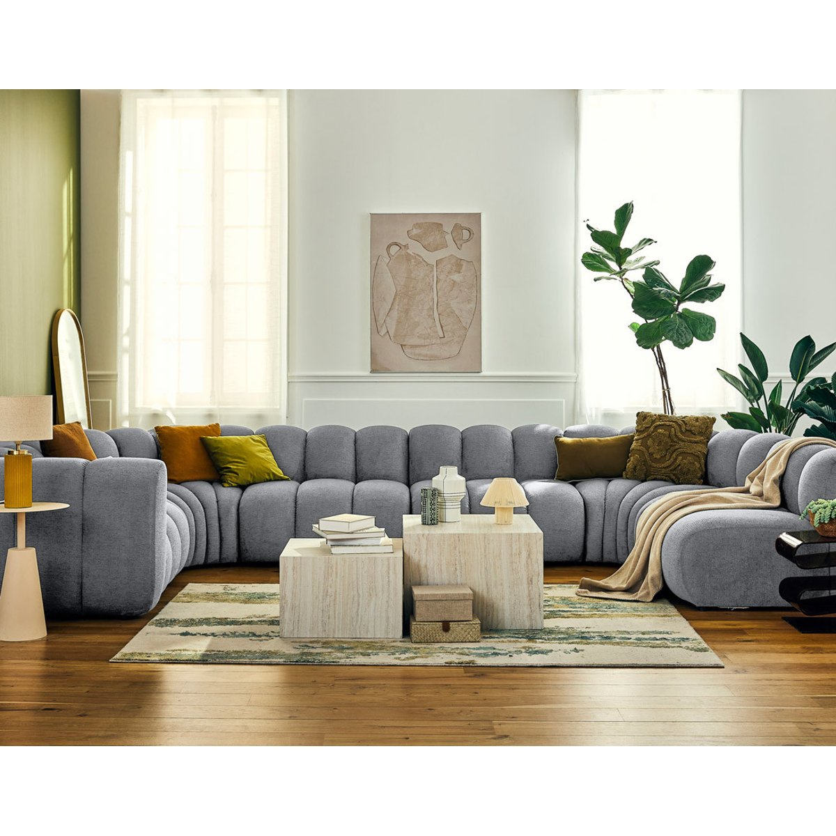 Canapé Panoramique 7 places - DEBBIE gris, BEST MOBILIER