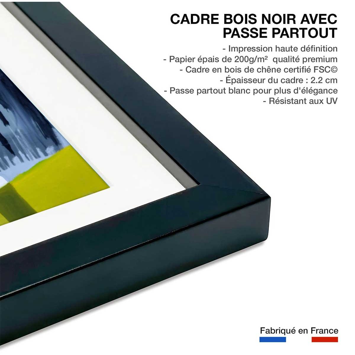 Affiche collage nu cubique affiche + cadre en bois - noir, HEXOA
