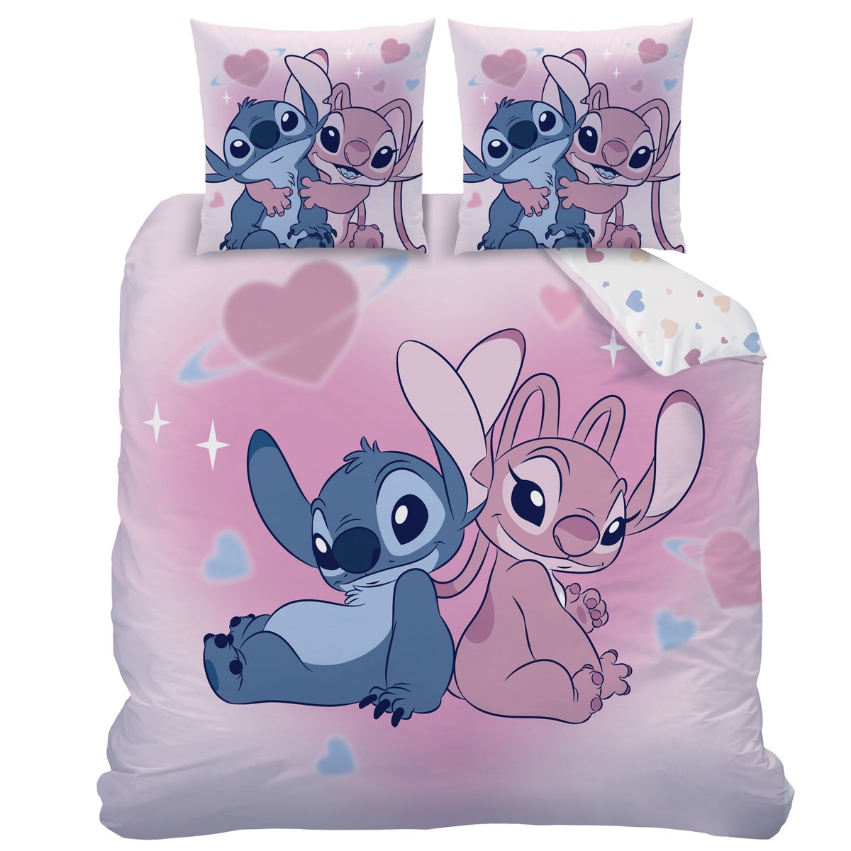 Parure de lit imprimée 100% Coton, BISOUS rose, DISNEY STITCH 