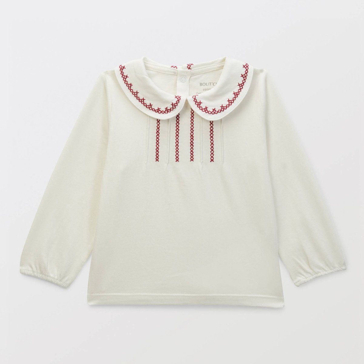 T-shirt manches longues col claudine uni en coton BIO GOTS ecru, BOUT'CHOU